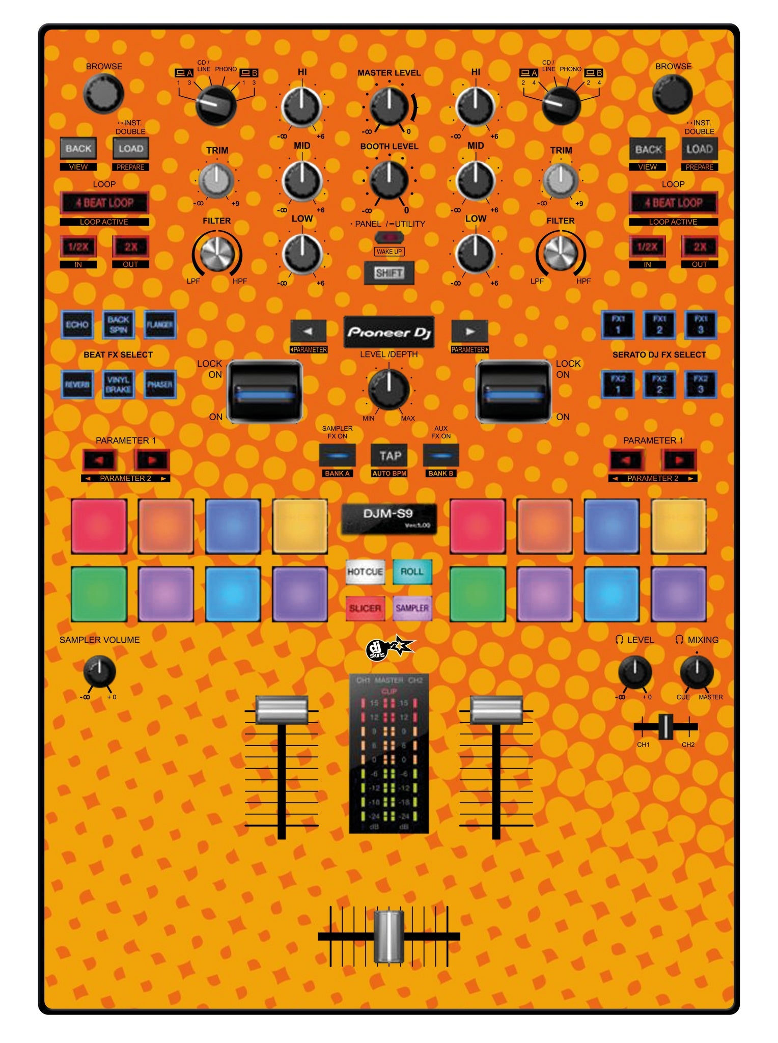 Pioneer DJ DJM S9 Skin Gradienter Orange