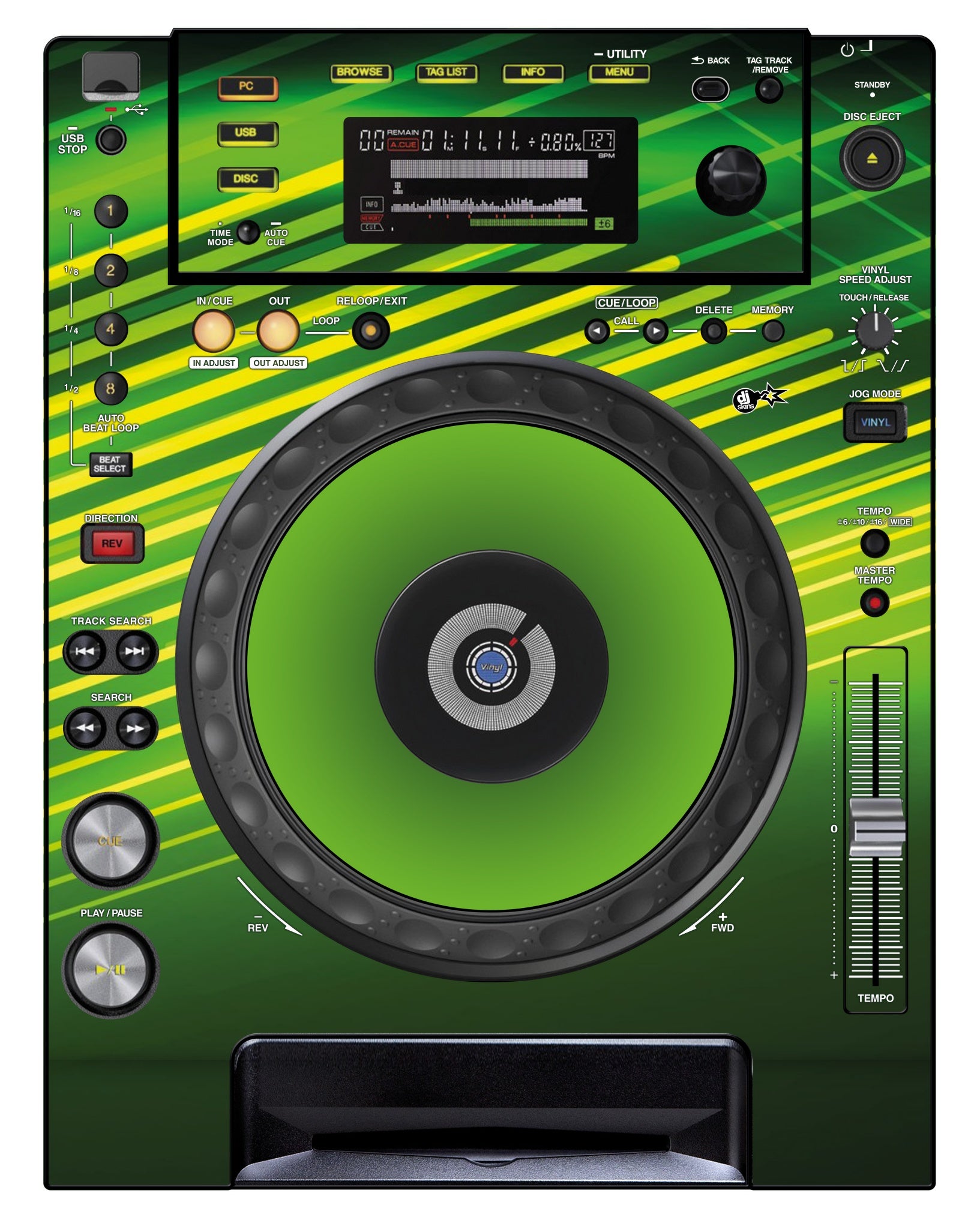 Pioneer DJ CDJ 850 Skin Green Lazer