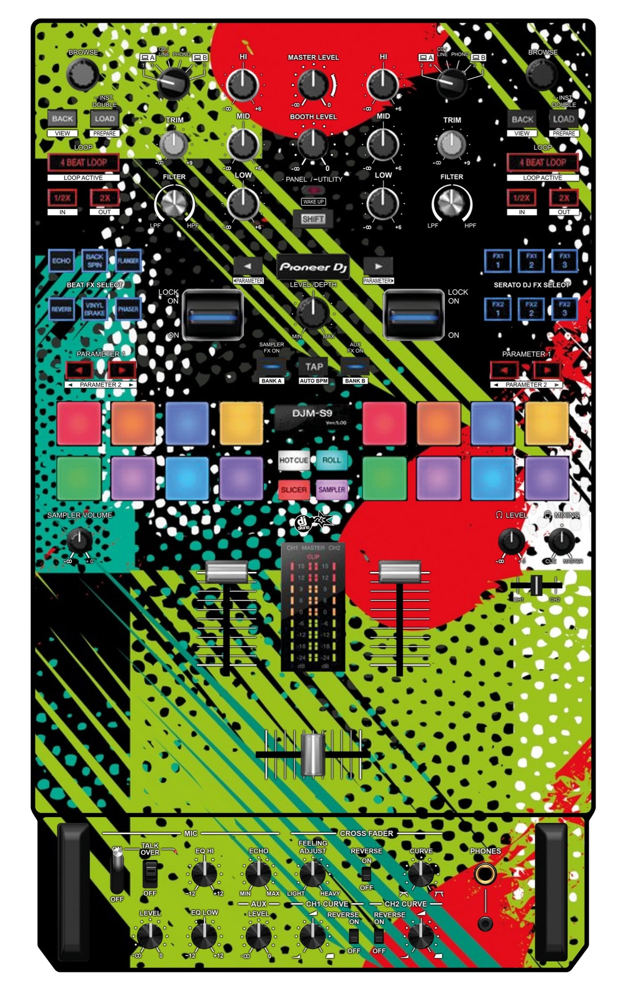 Pioneer DJ DJM S9 Skin Fractor Green