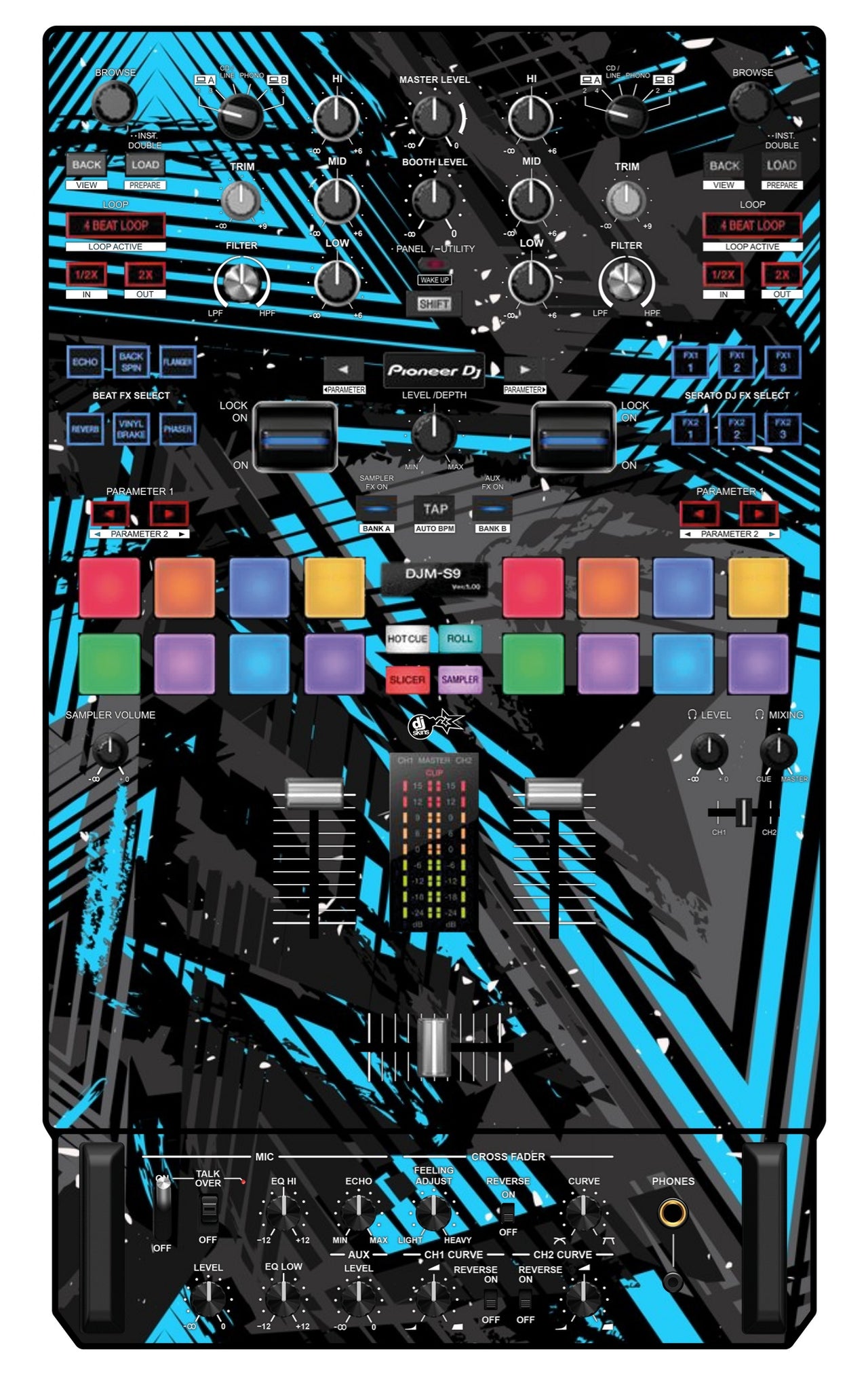 Pioneer DJ DJM S9 Skin Ridge Blue Light
