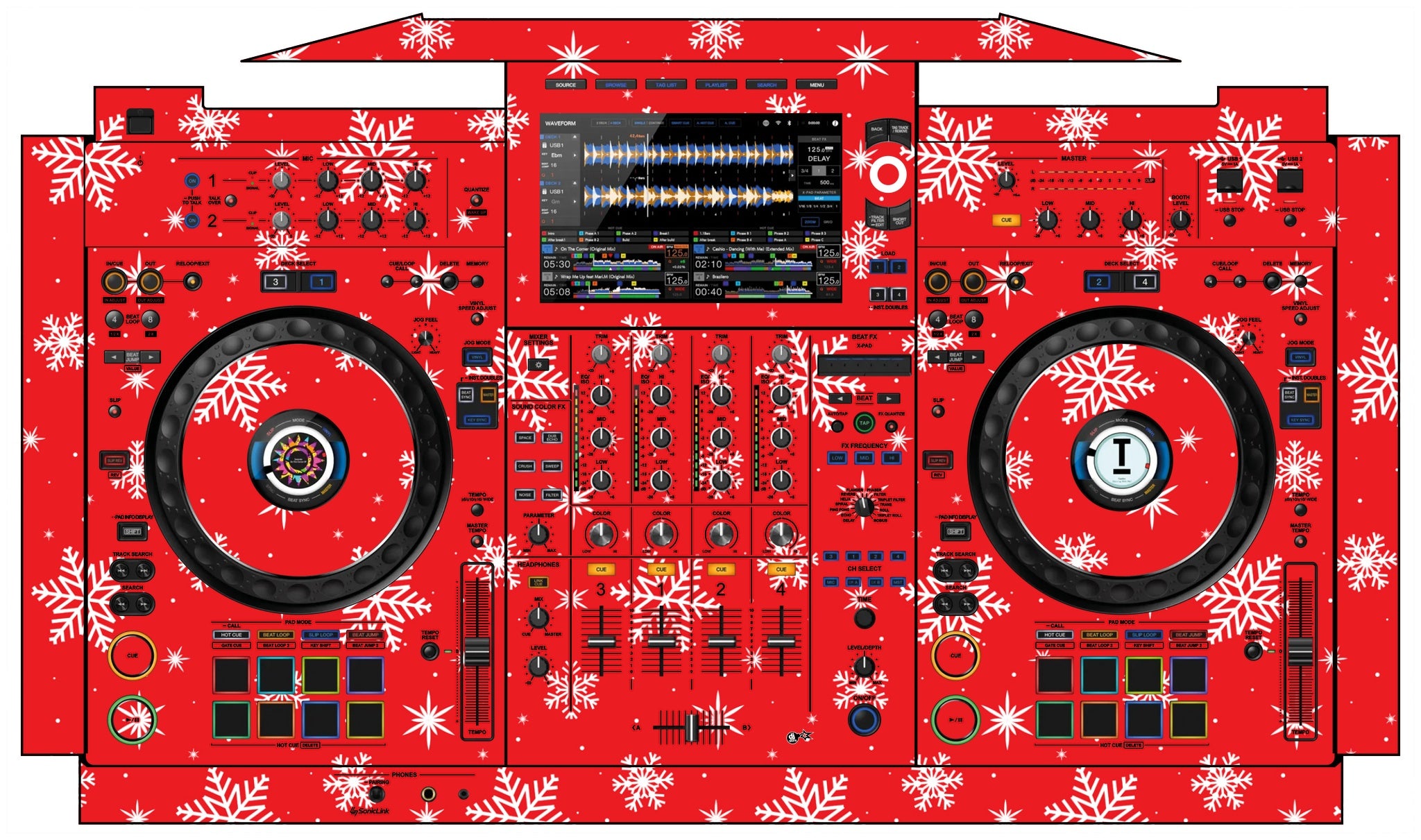 AlphaTheta XDJ AZ Skin X-MAS Red Snowflakes