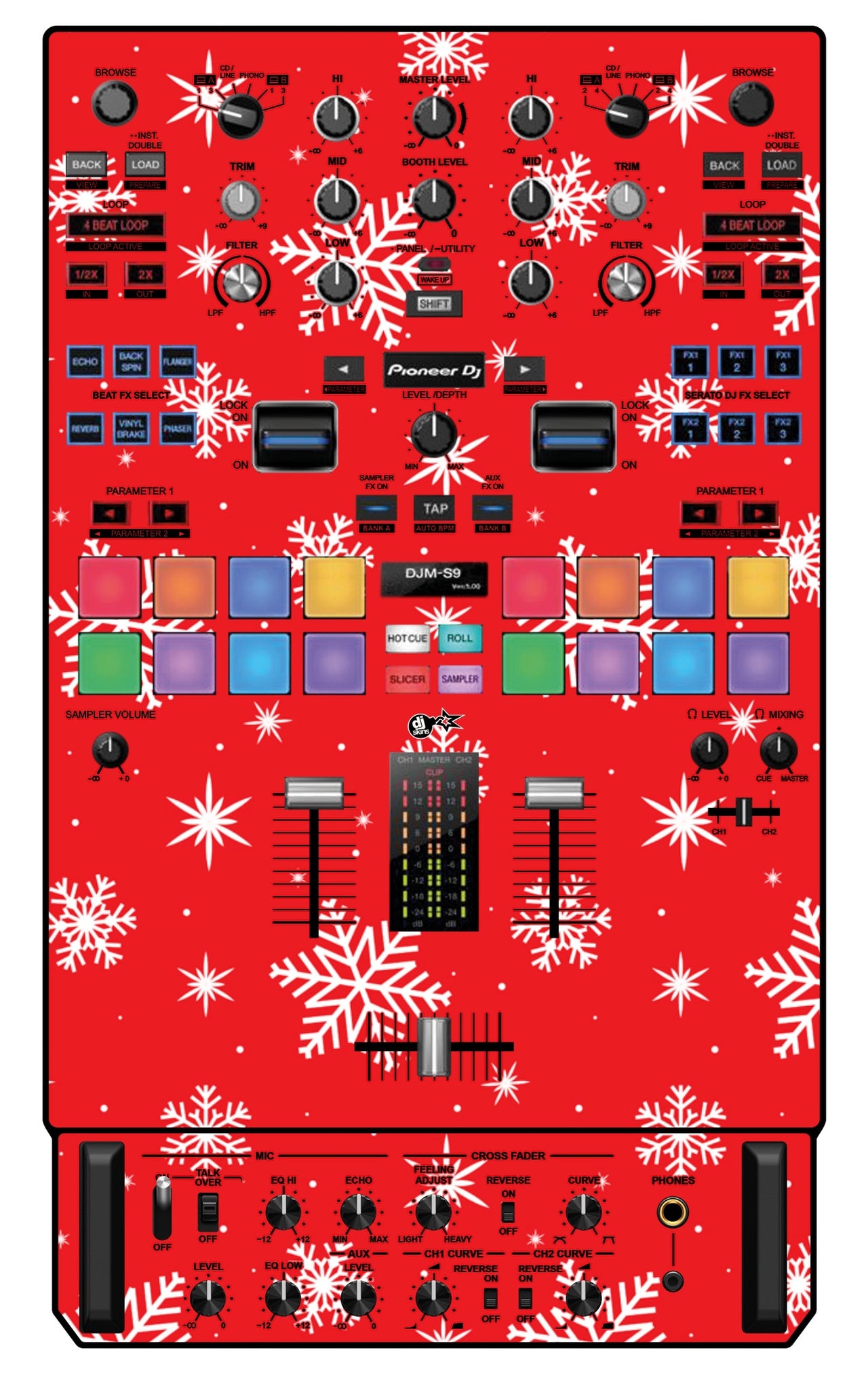 Pioneer DJ DJM S9 Skin X-MAS Red Snowflakes