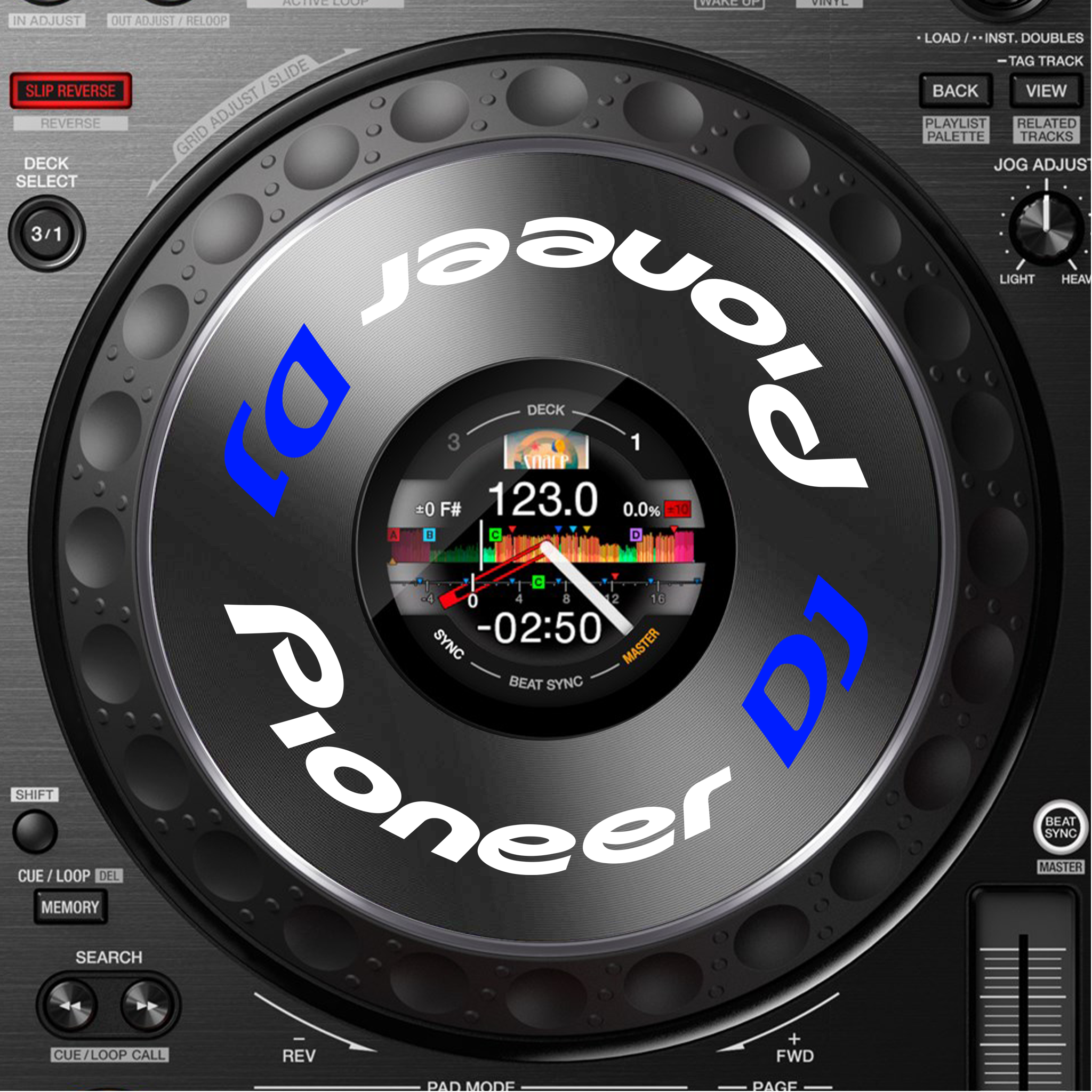 Pioneer DJ DDJ 1000 Jogwheel Logo Sticker WEISS BLAU