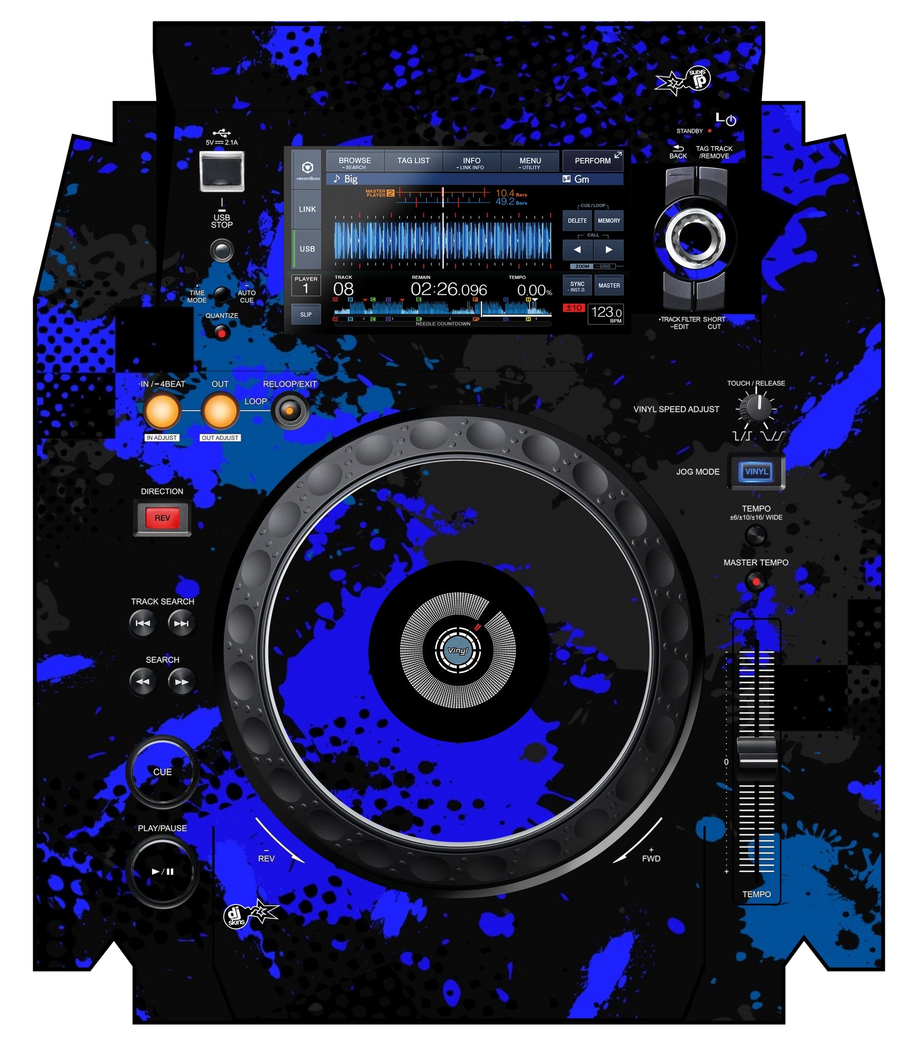 Pioneer DJ XDJ 1000 MK2 Skin Conflict Blue