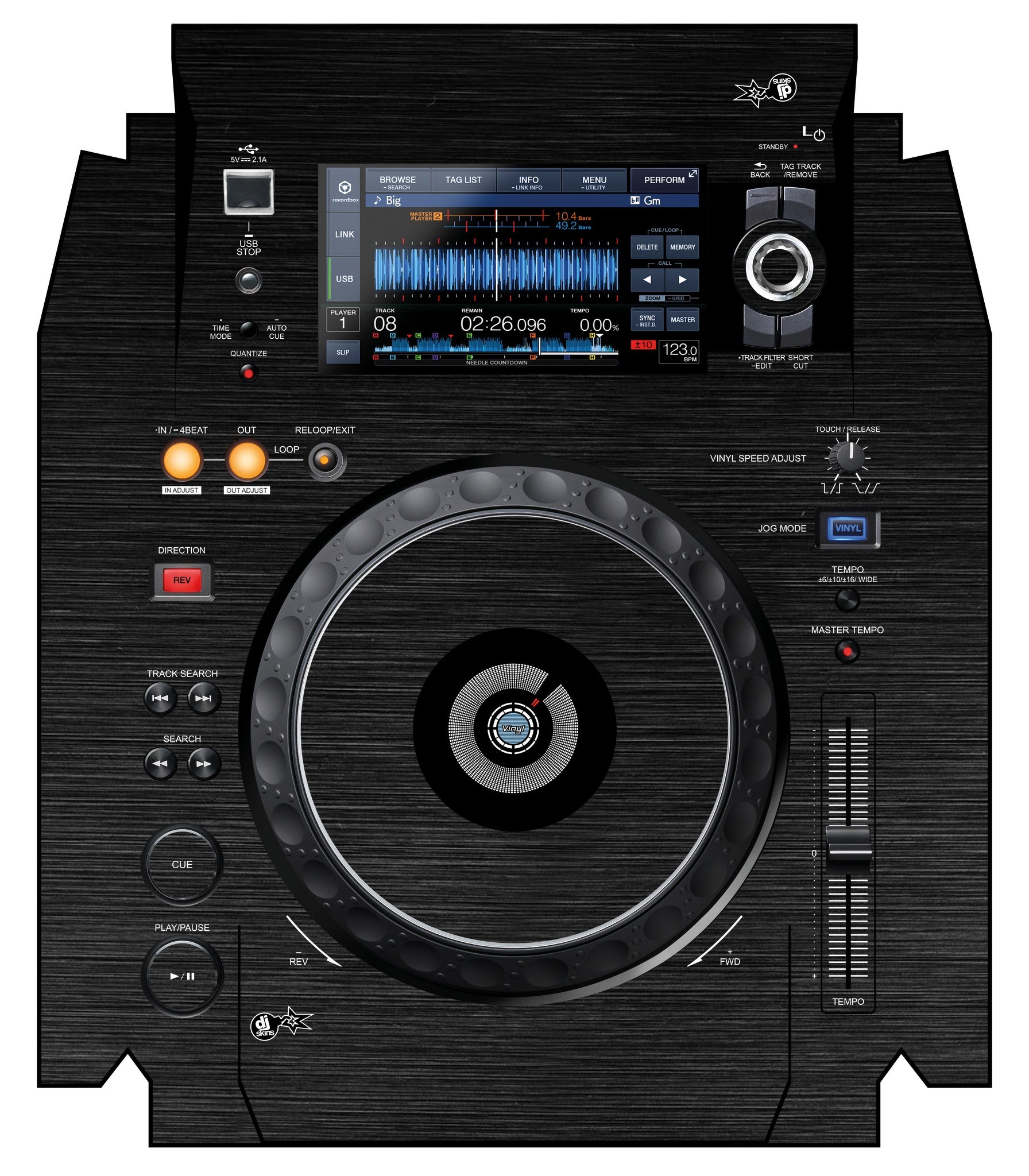 DJ Skins® Pioneer DJ XDJ 1000 MK2 Skin Brushed Black