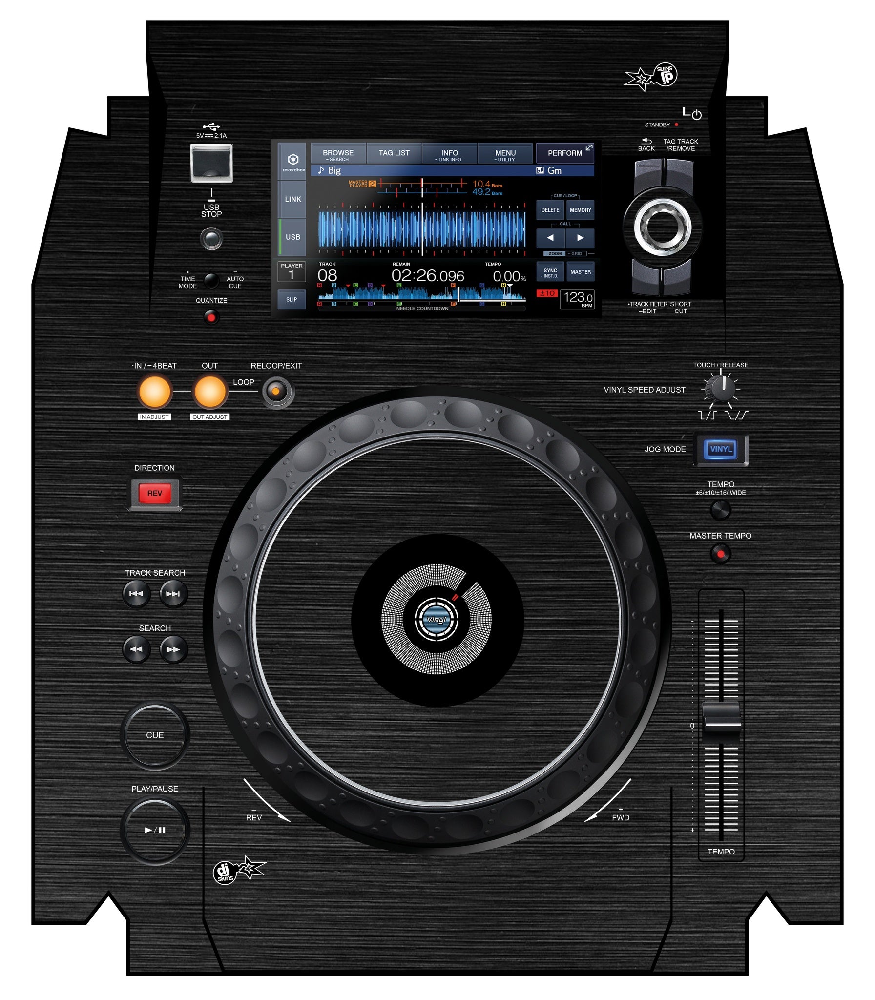 Pioneer DJ XDJ 1000 MK2 Skin Brushed Black