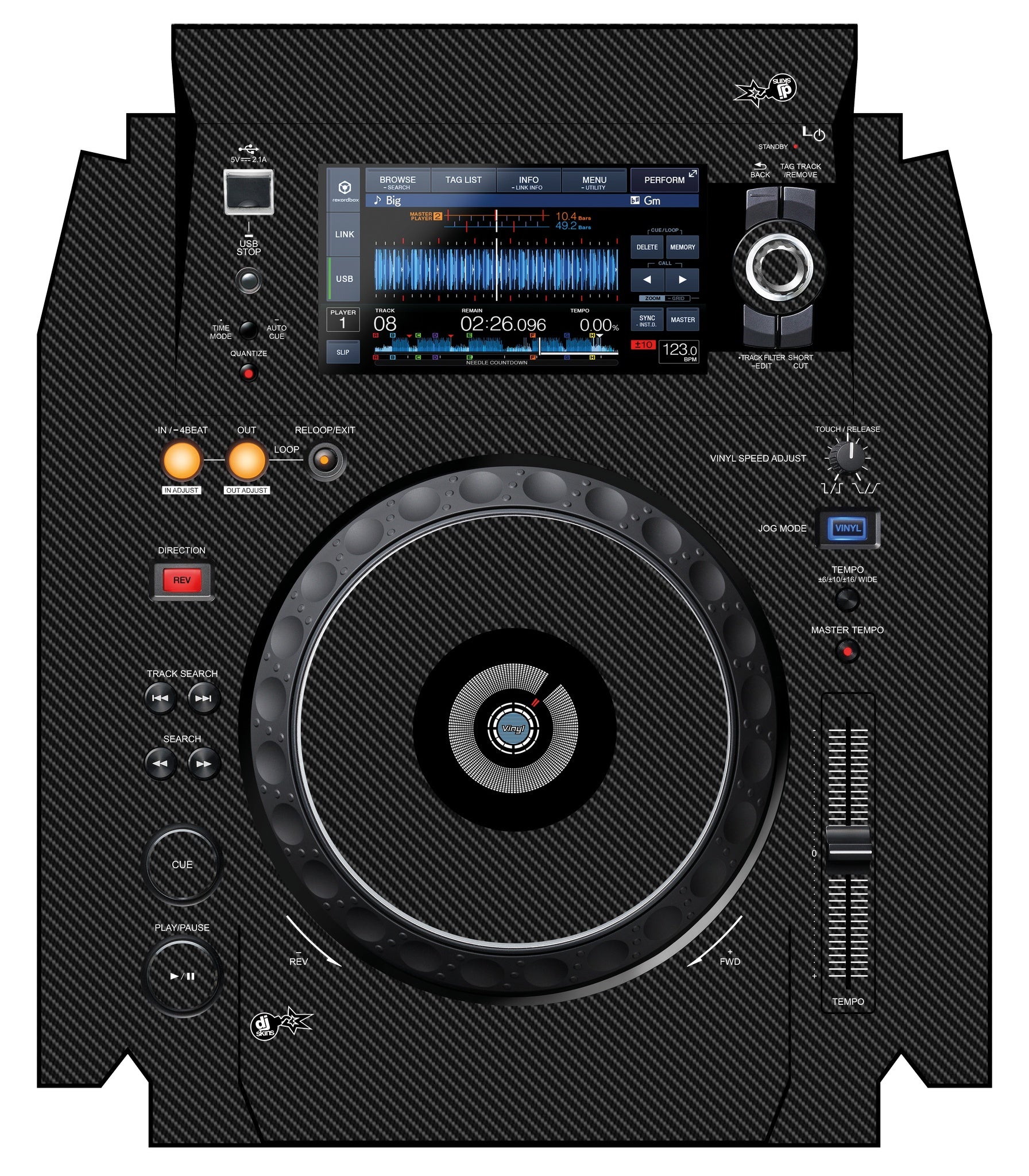 Pioneer DJ XDJ 1000 MK2 Skin Carbon