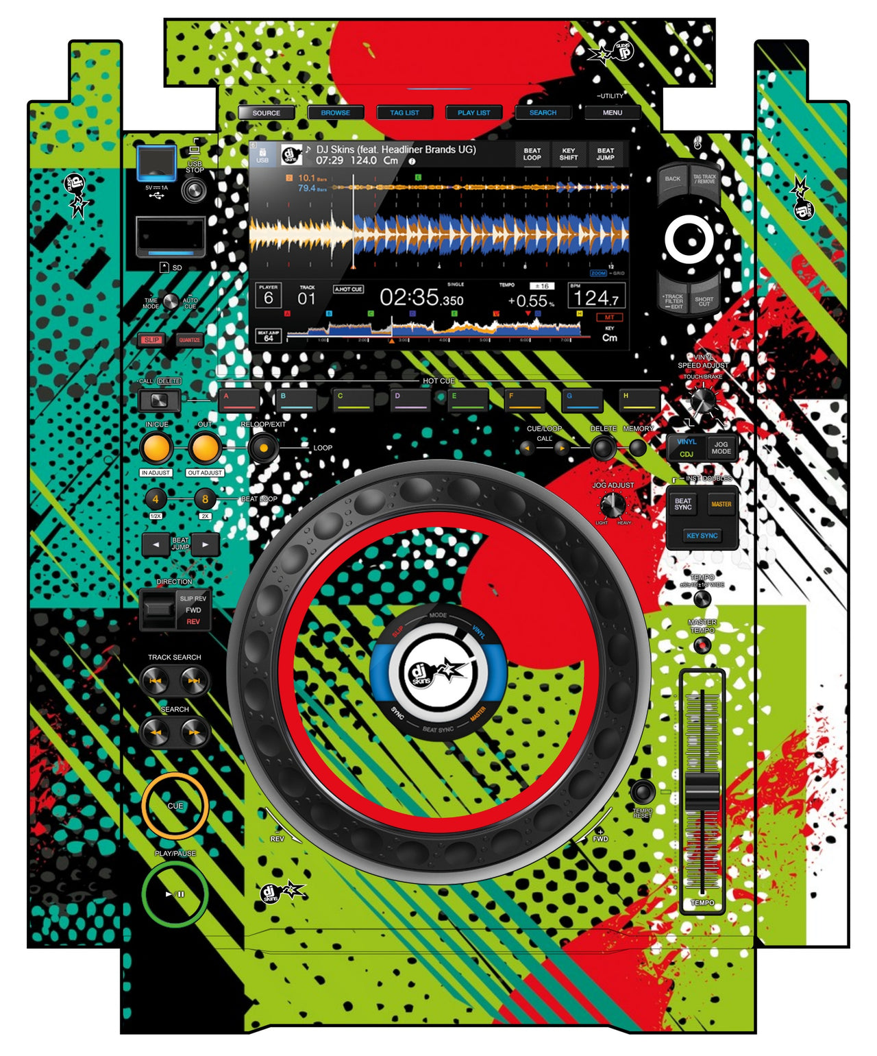 Pioneer DJ CDJ 3000 incl. SIDES Skin Fractor Green