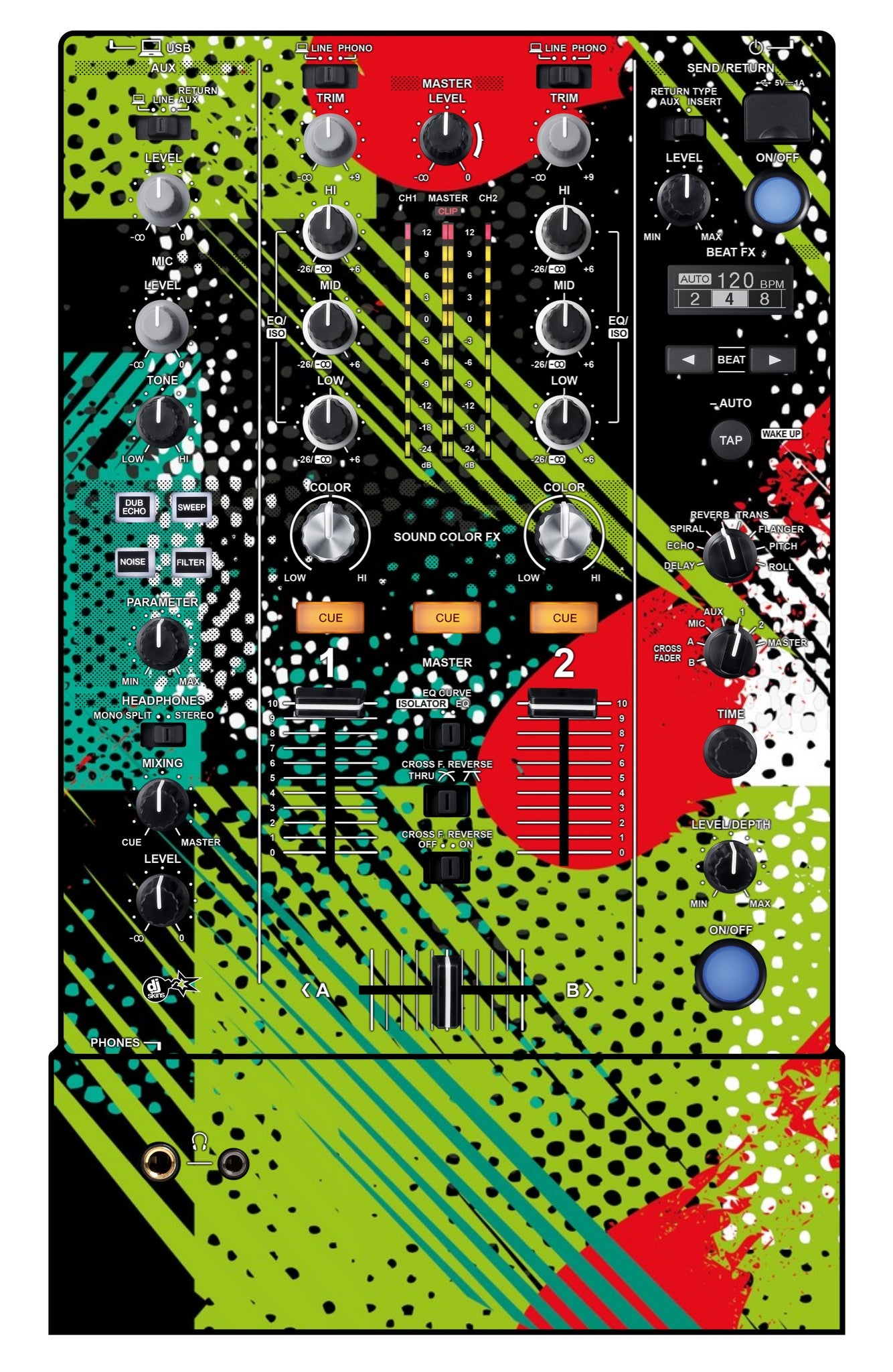 Pioneer DJ DJM 450 Skin Fractor Green