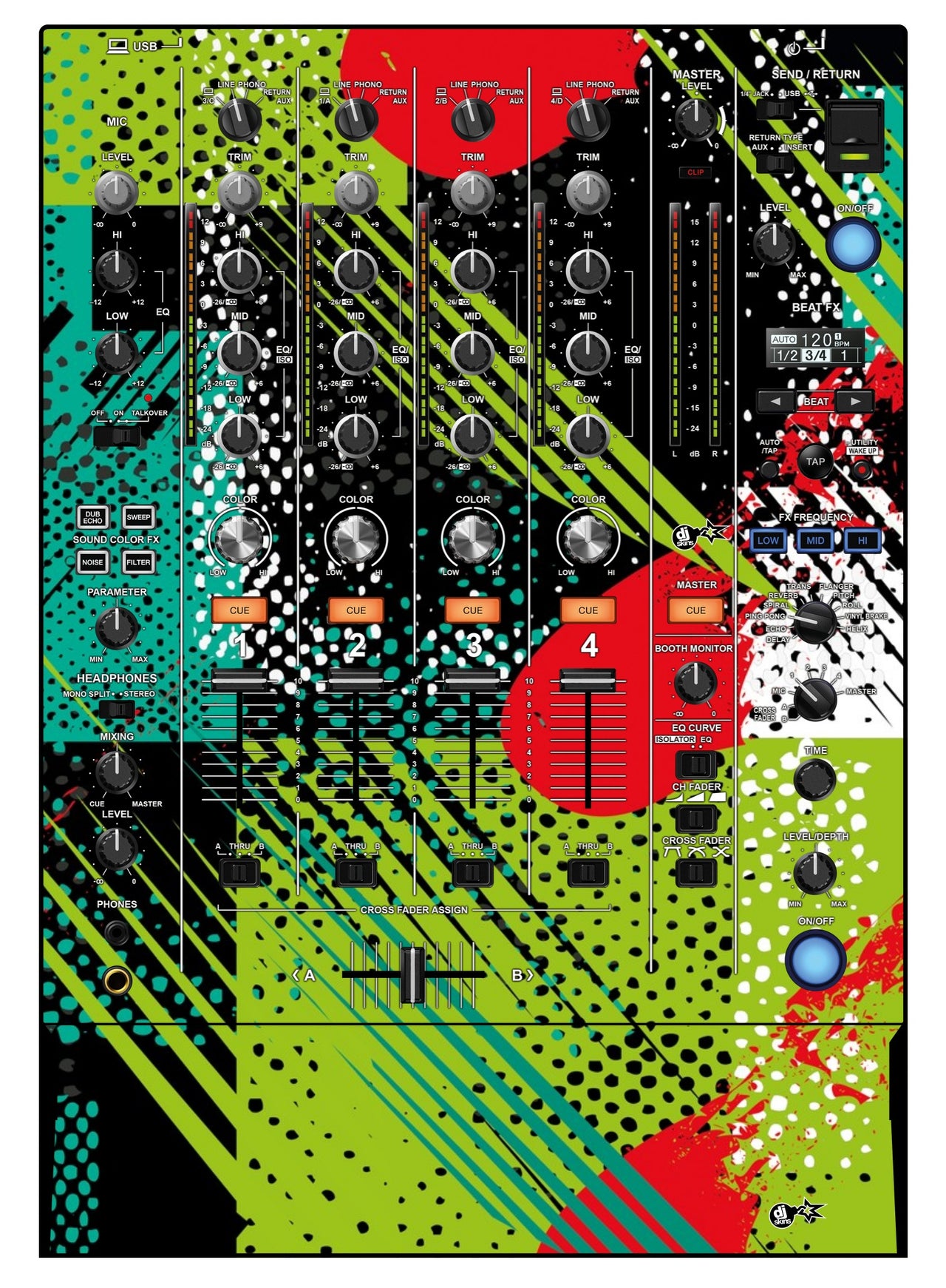Pioneer DJ DJM 750 MK2 Skin Fractor Green
