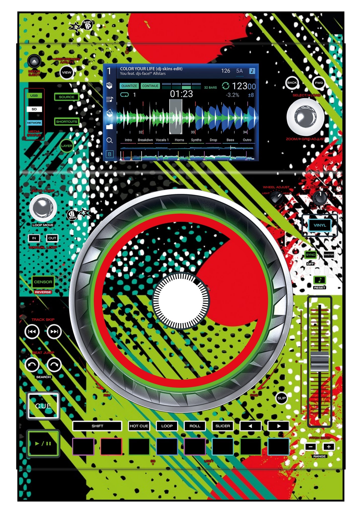 Denon DJ SC 5000 Skin Fractor Green