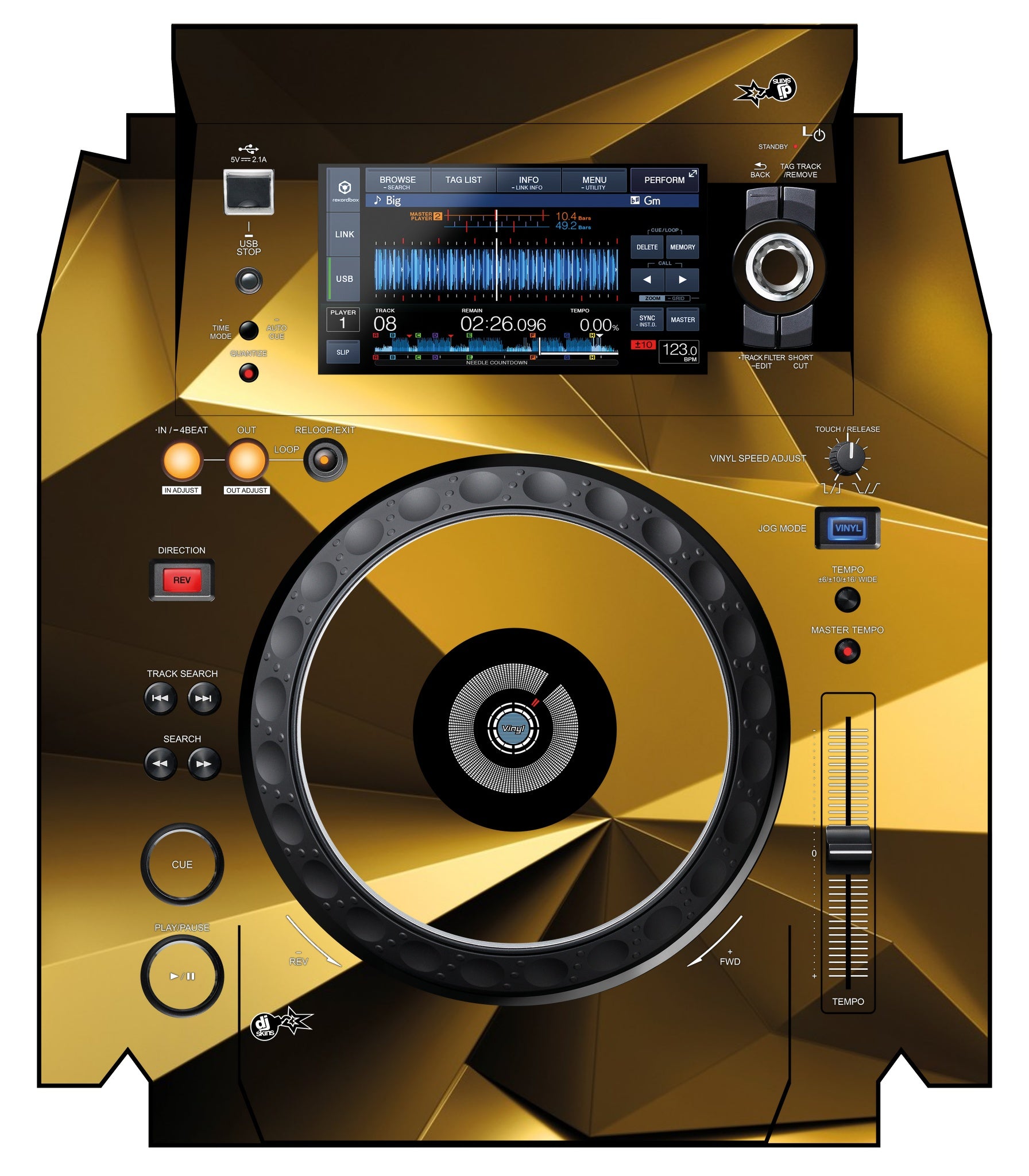 Pioneer DJ XDJ 1000 MK2 Skin Golden Polygon