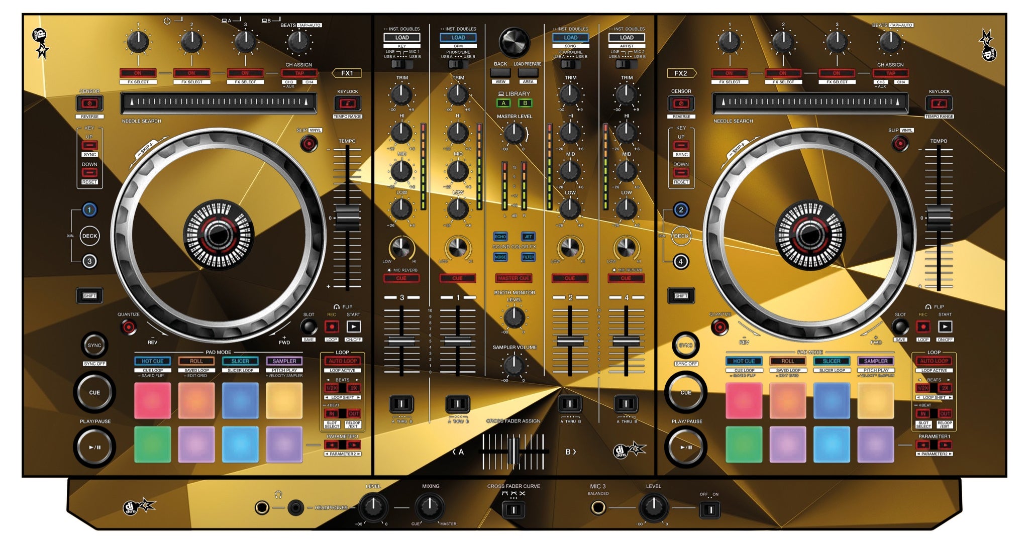 Pioneer DJ DDJ SX 3 Skin Golden Polygon