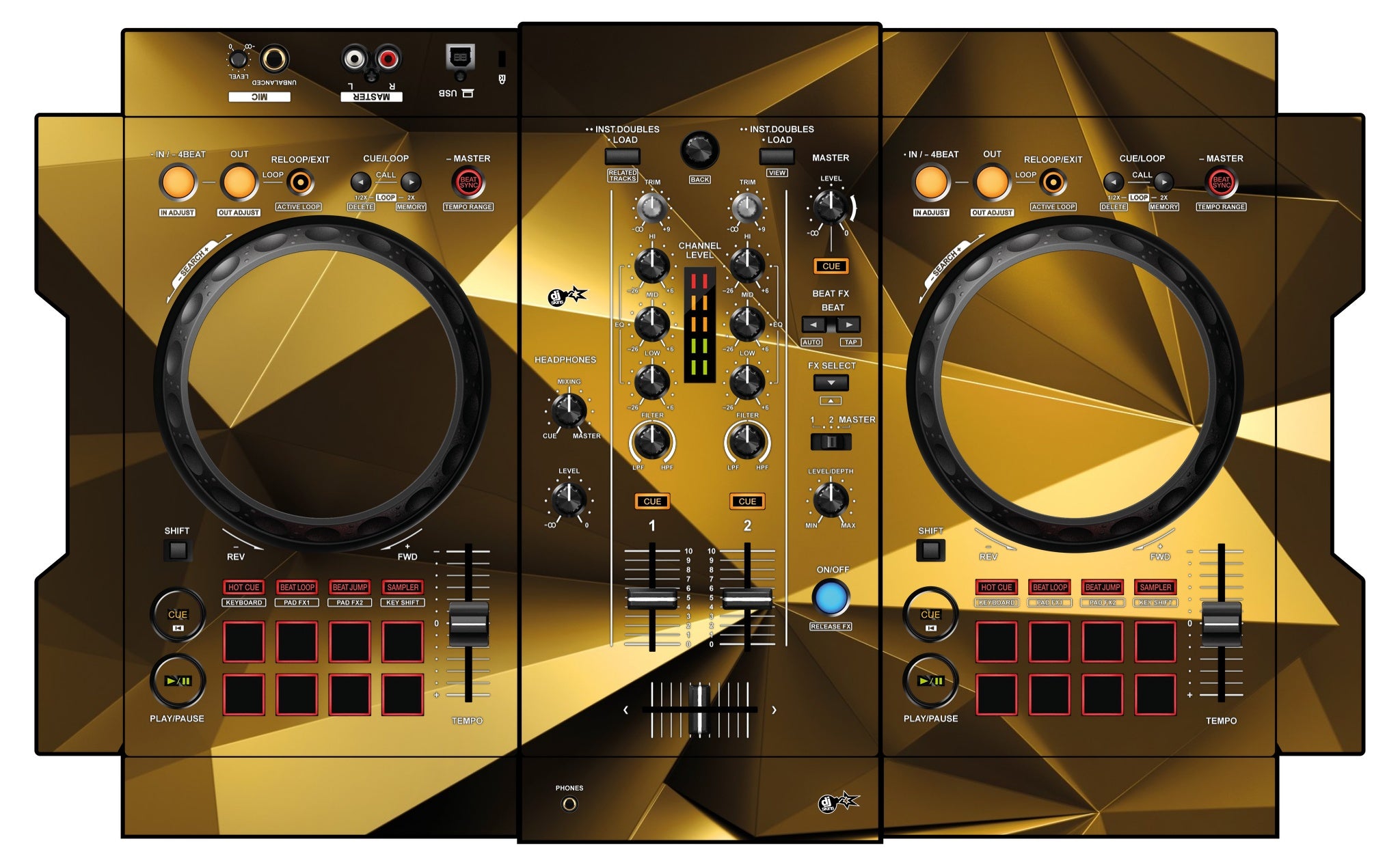 DJ Skins® Pioneer DJ DDJ 400 Skin Golden Polygon