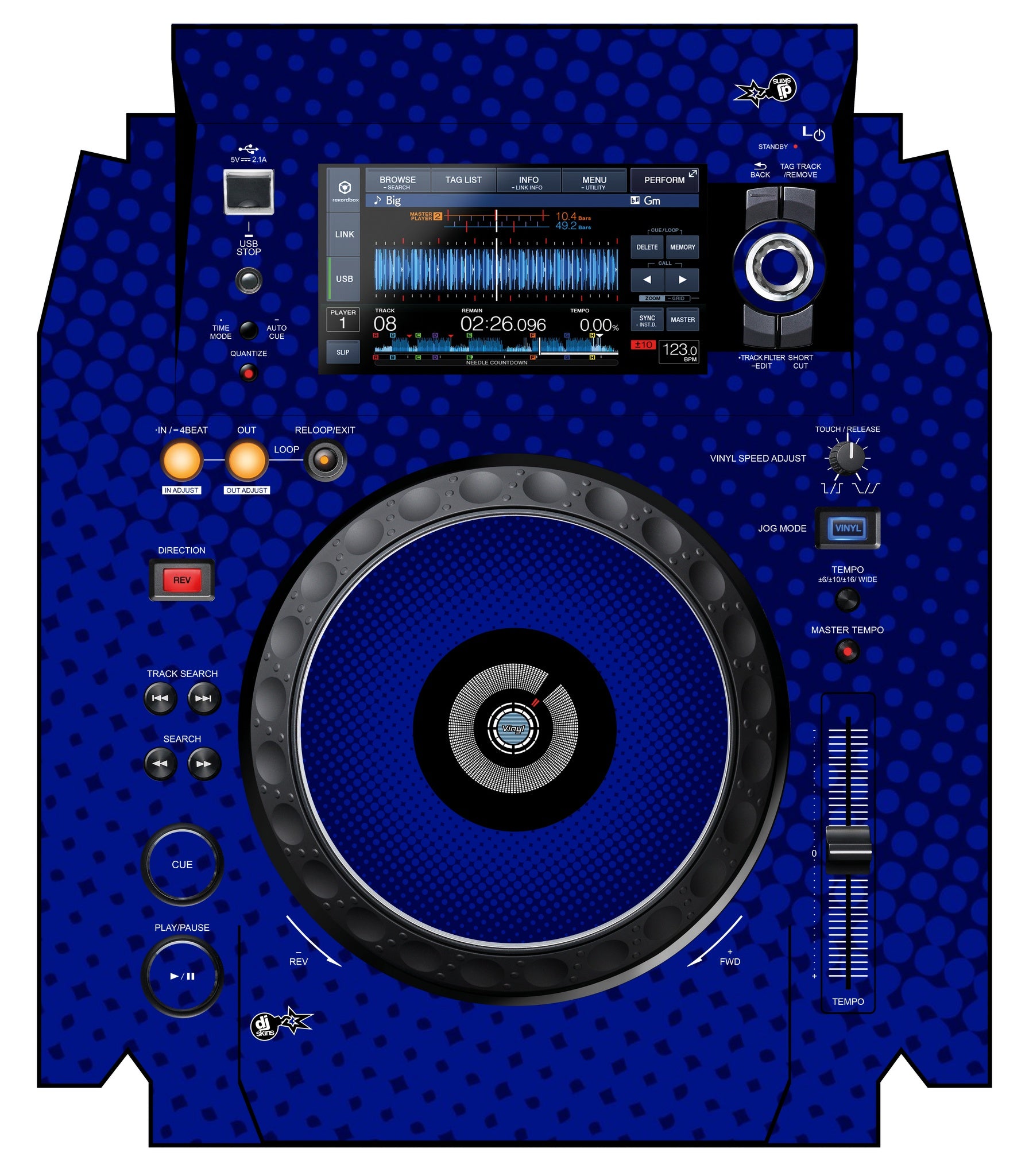 Pioneer DJ XDJ 1000 MK2 Skin Gradienter Blue