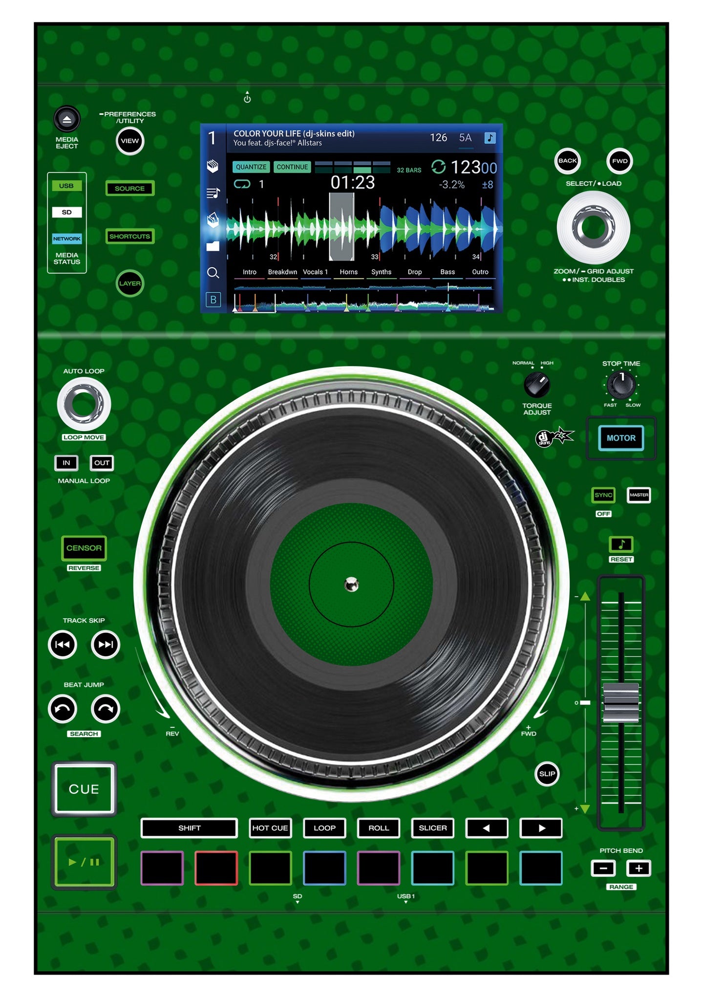 Denon DJ SC 5000 M Skin Gradienter Green