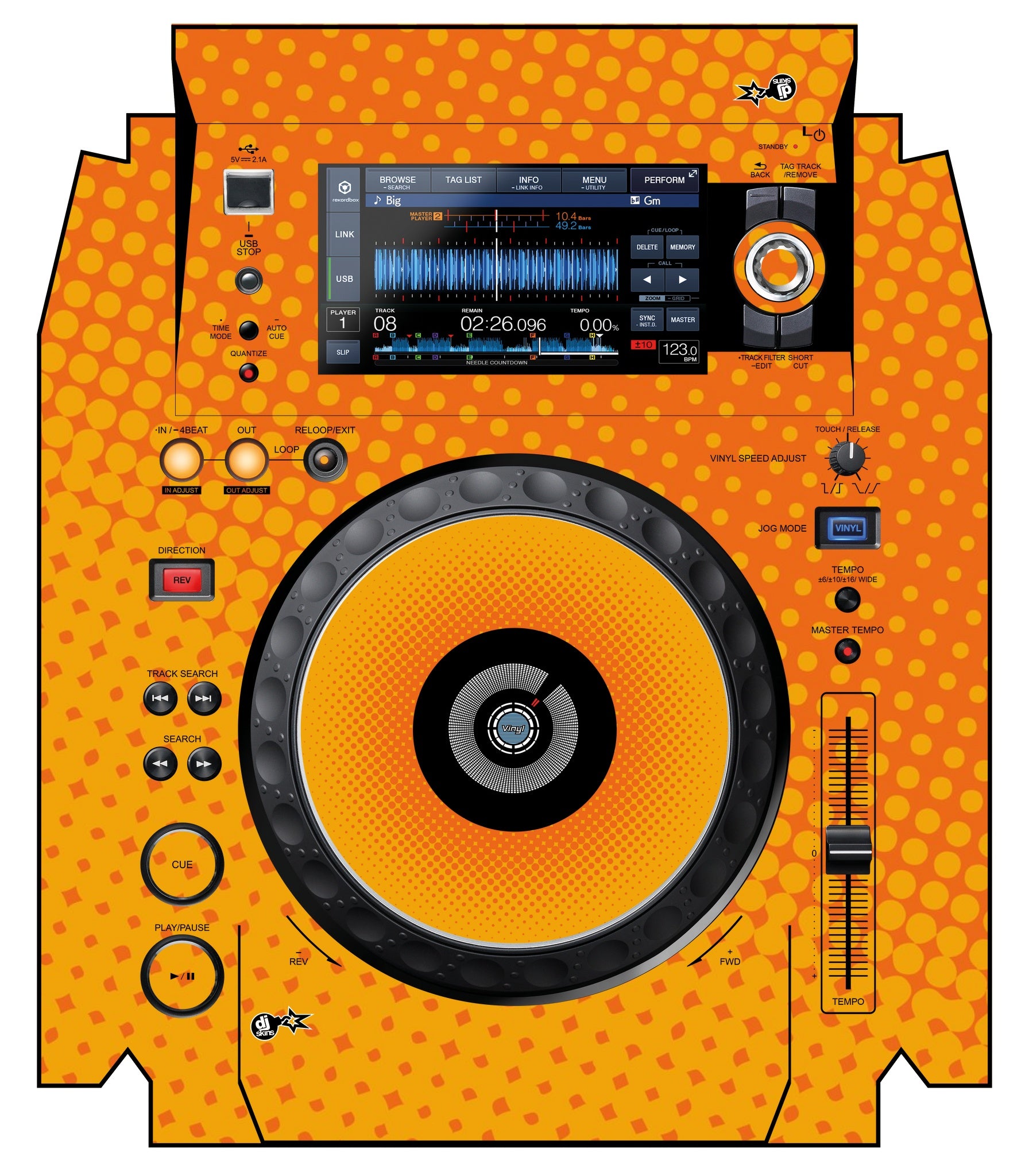 Pioneer DJ XDJ 1000 MK2 Skin Gradienter Orange