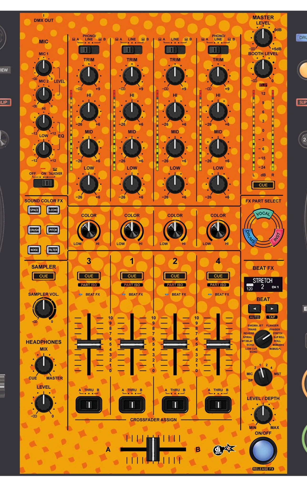 Pioneer DJ DDJ FLX10 MIXER Skin Gradienter Orange
