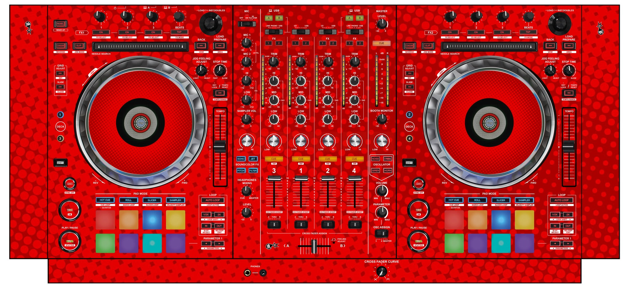 Pioneer DJ DDJ SZ Skin Gradienter Red