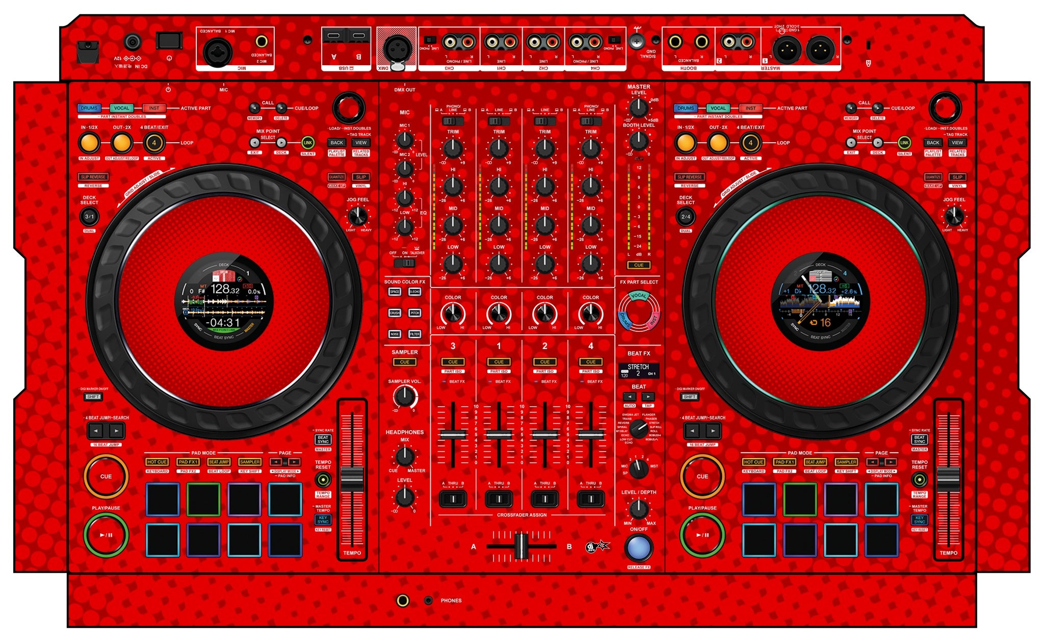 Pioneer DJ DDJ FLX10 Skin Gradienter Red