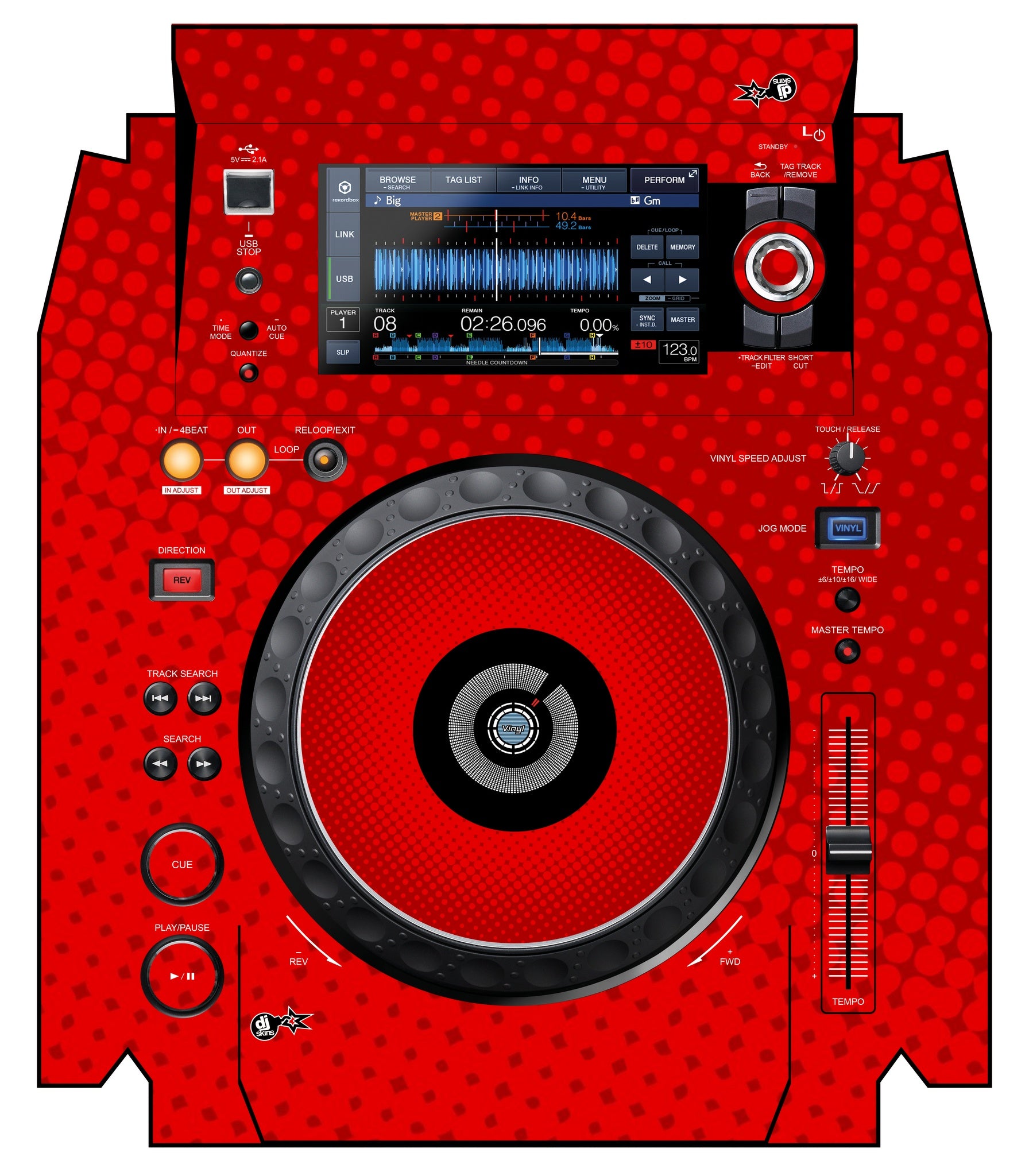 Pioneer DJ XDJ 1000 MK2 Skin Gradienter Red