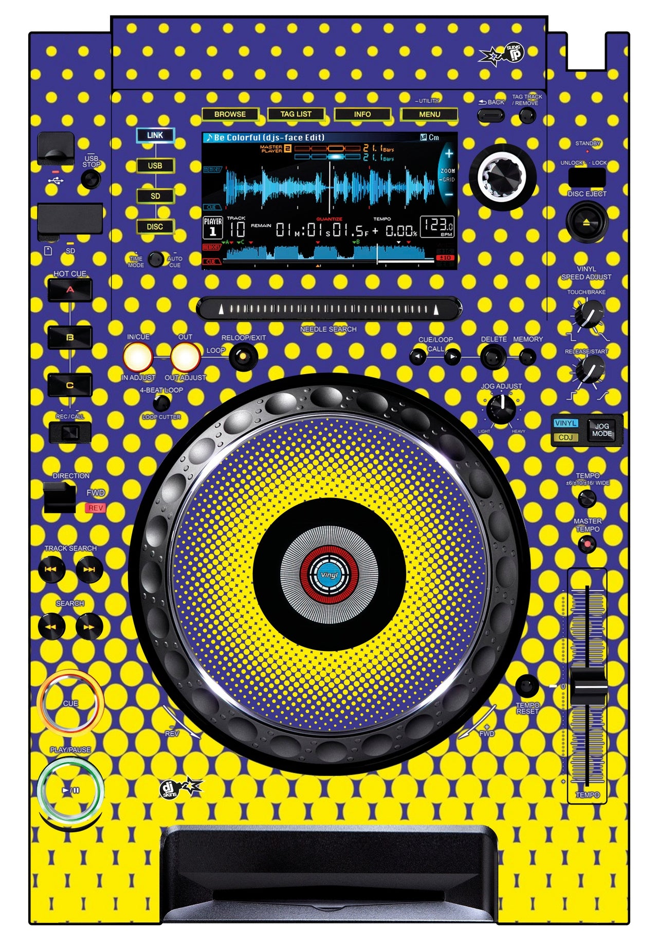 Pioneer DJ CDJ 2000 Skin Gradienter Straight Lila / Gelb