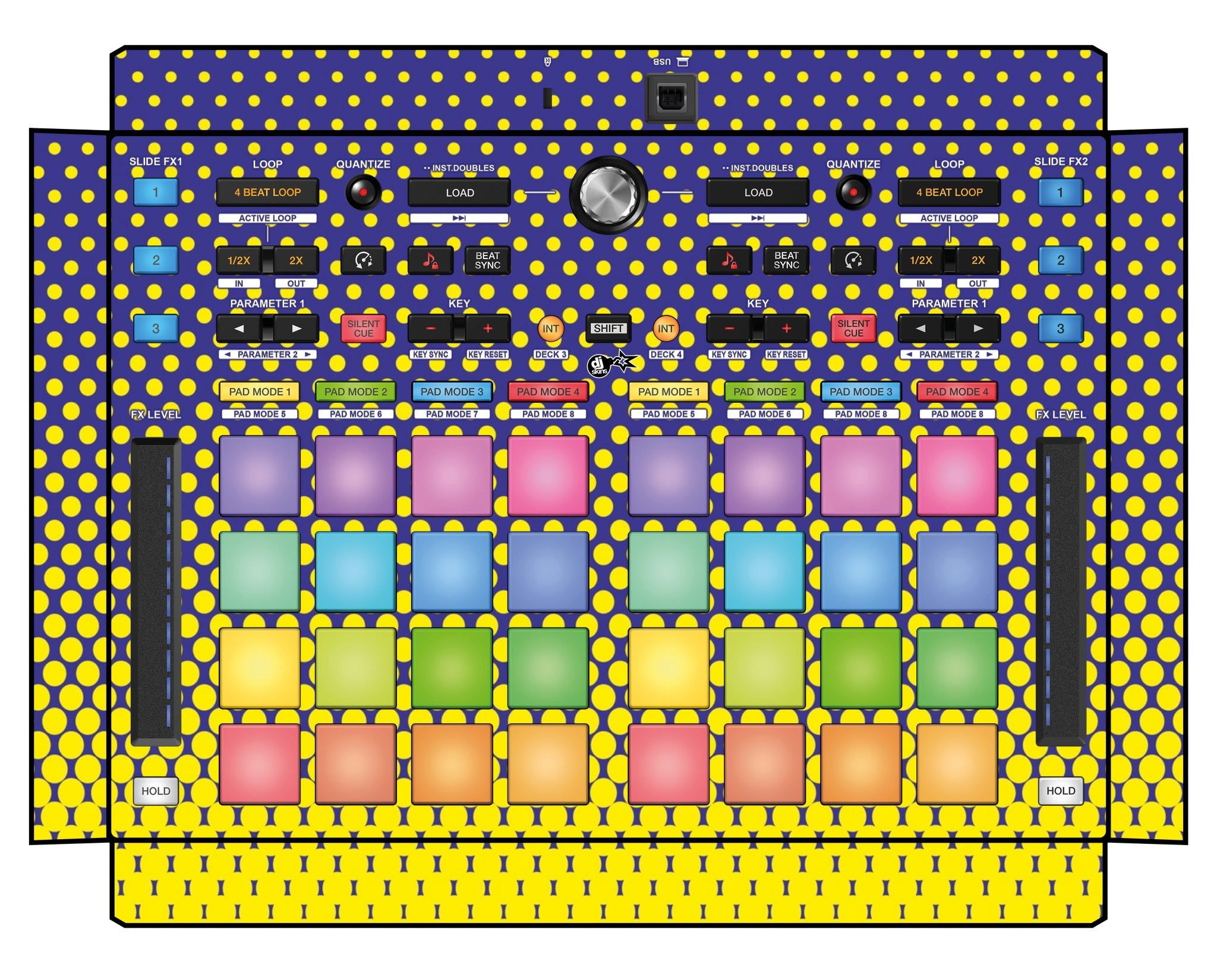 Pioneer DJ DDJ XP 2 Skin Gradienter Straight Lila / Gelb