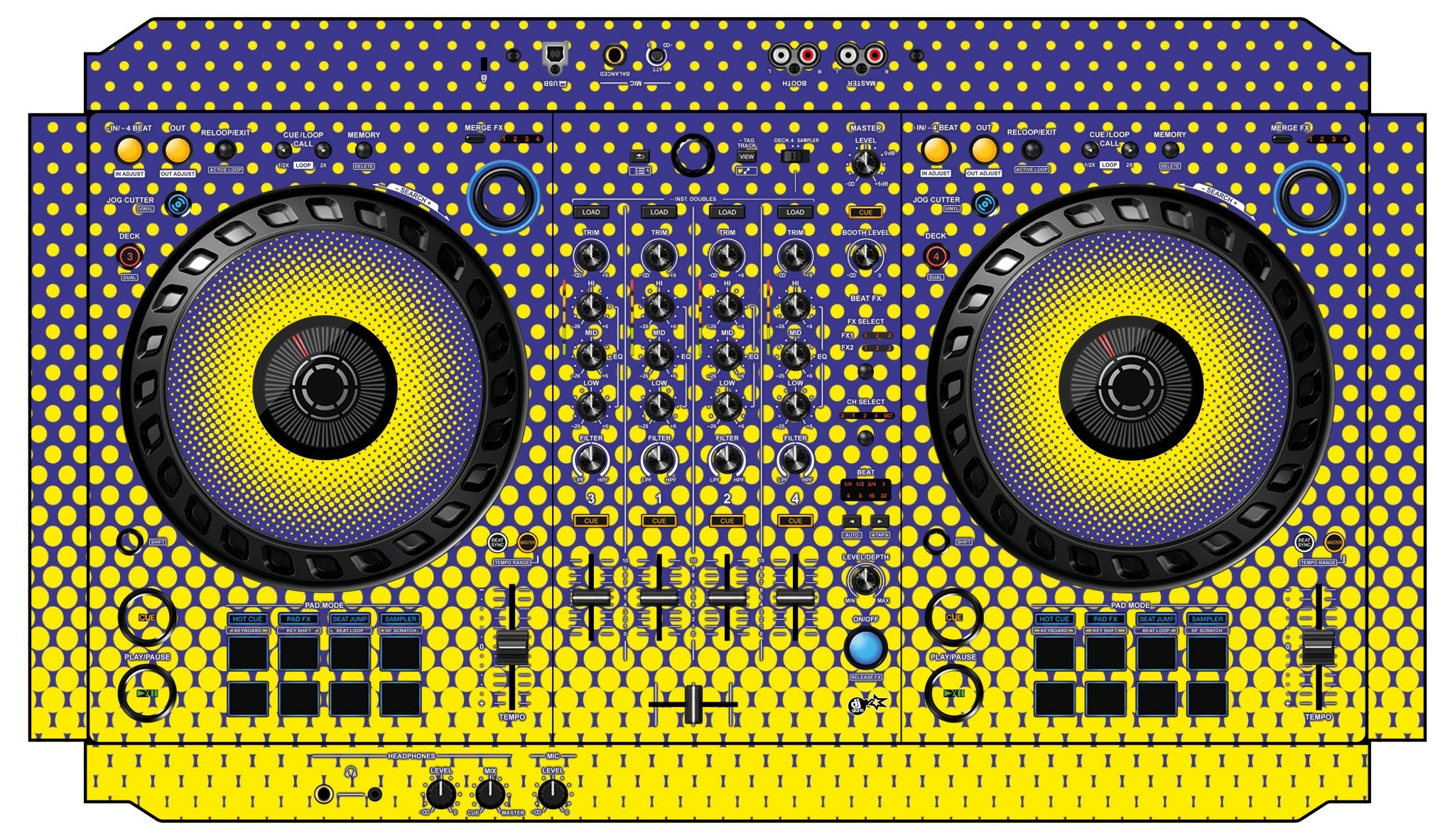 Pioneer DJ DDJ FLX6 Skin Gradienter Straight Lila / Gelb