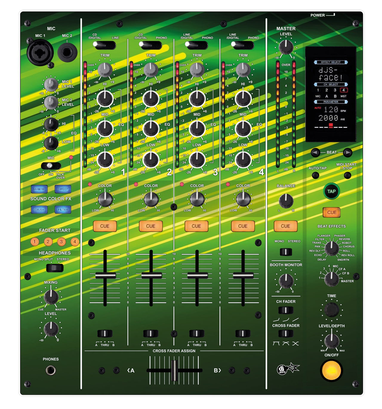 Pioneer DJ DJM 800 Skin Green Lazer