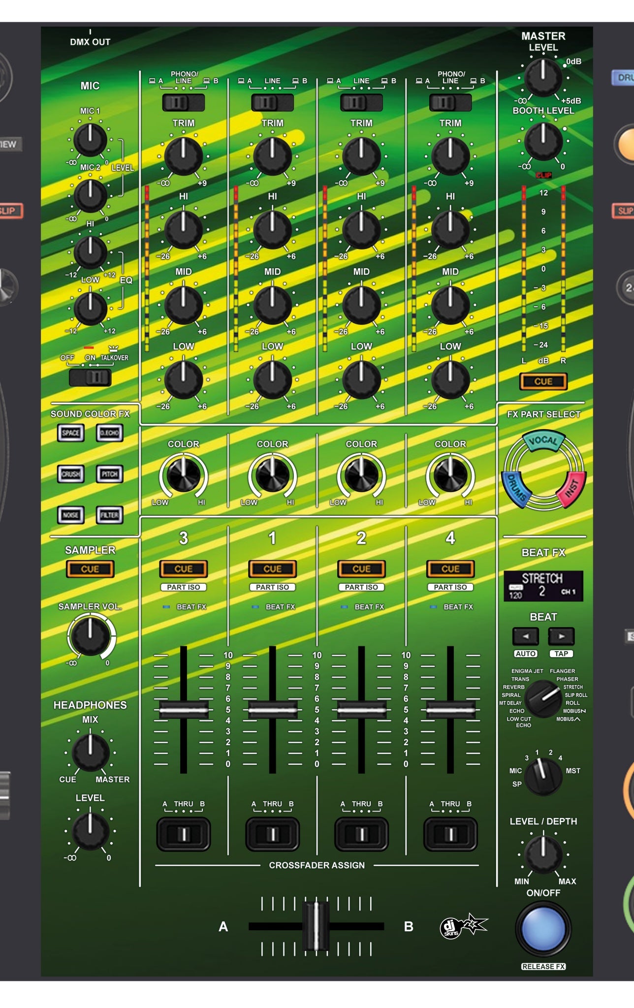 Pioneer DJ DDJ FLX10 MIXER Skin Green Lazer