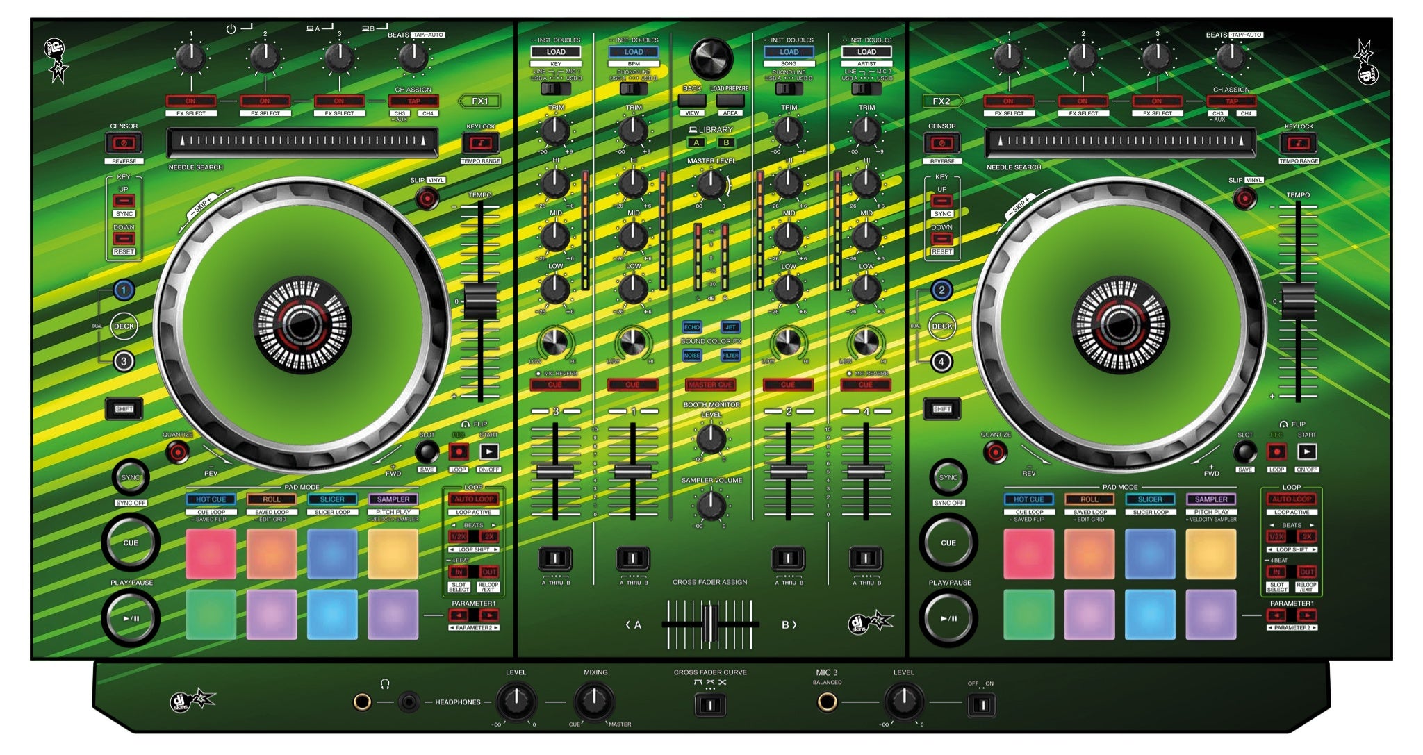 Pioneer DJ DDJ SX 3 Skin Green Lazer