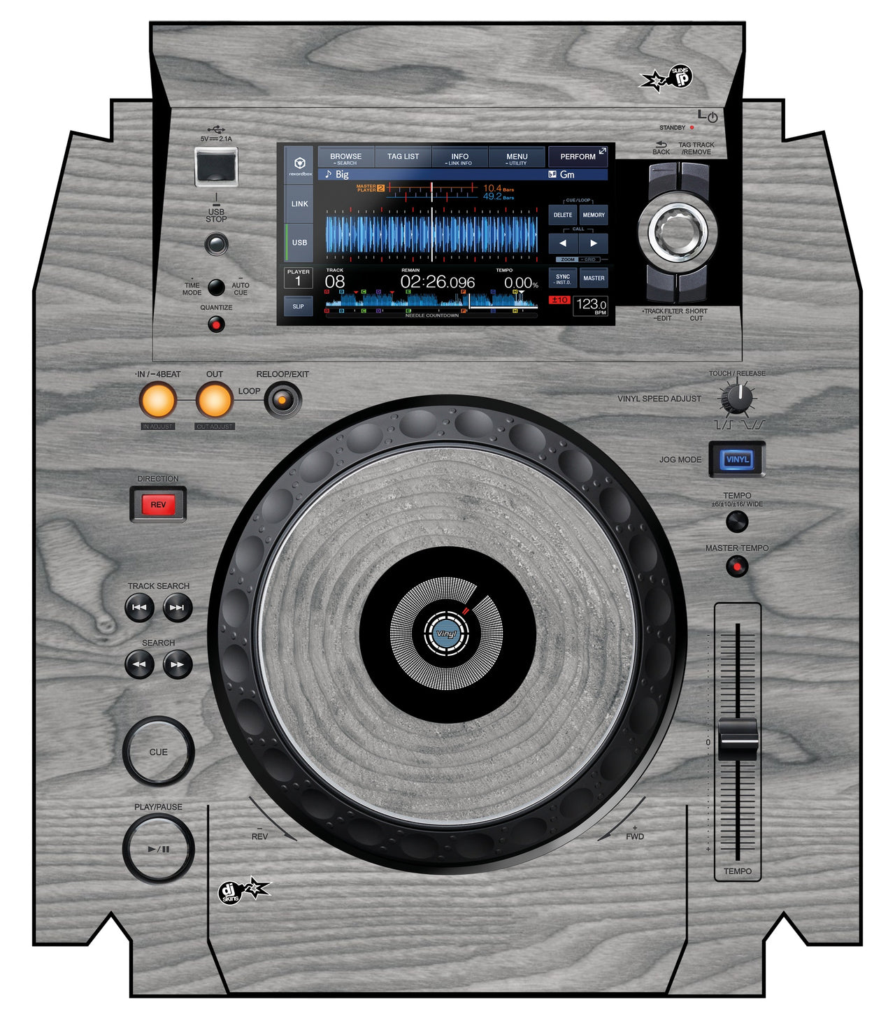 Pioneer DJ XDJ 1000 MK2 Skin Wood Grey