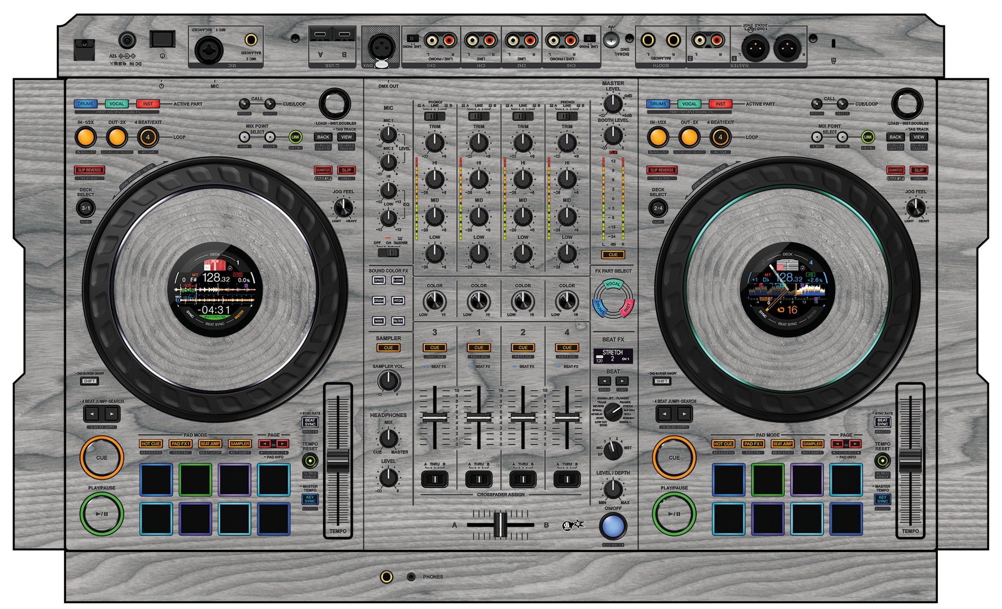 Pioneer DJ DDJ FLX10 Skin Wood Grey