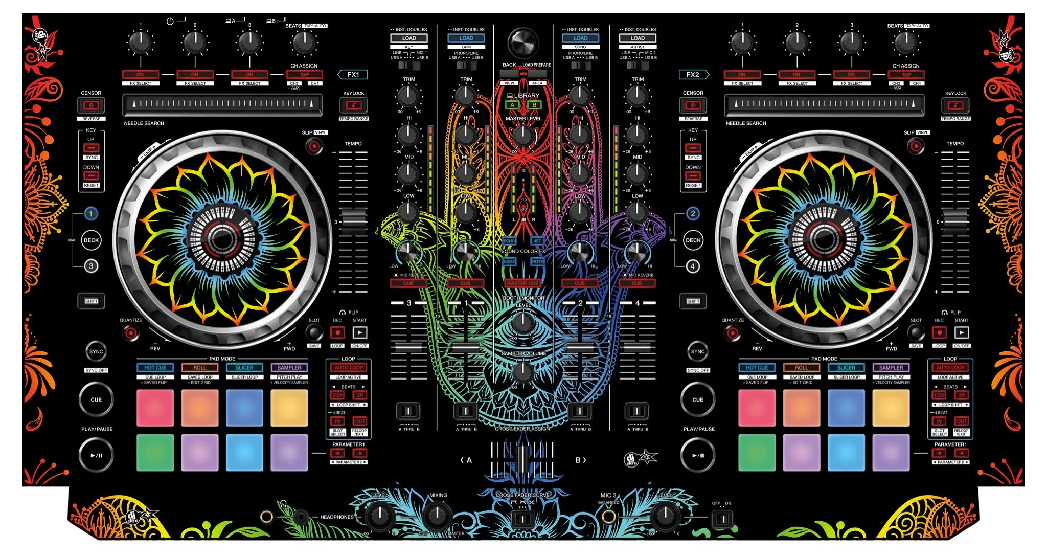 Pioneer DJ DDJ SX 3 Skin Henna Rainbow