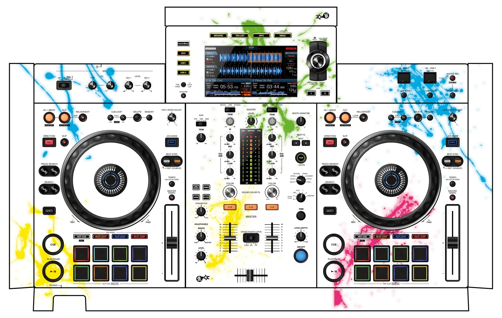 Pioneer DJ XDJ RX 2 Skin Holi in Colors