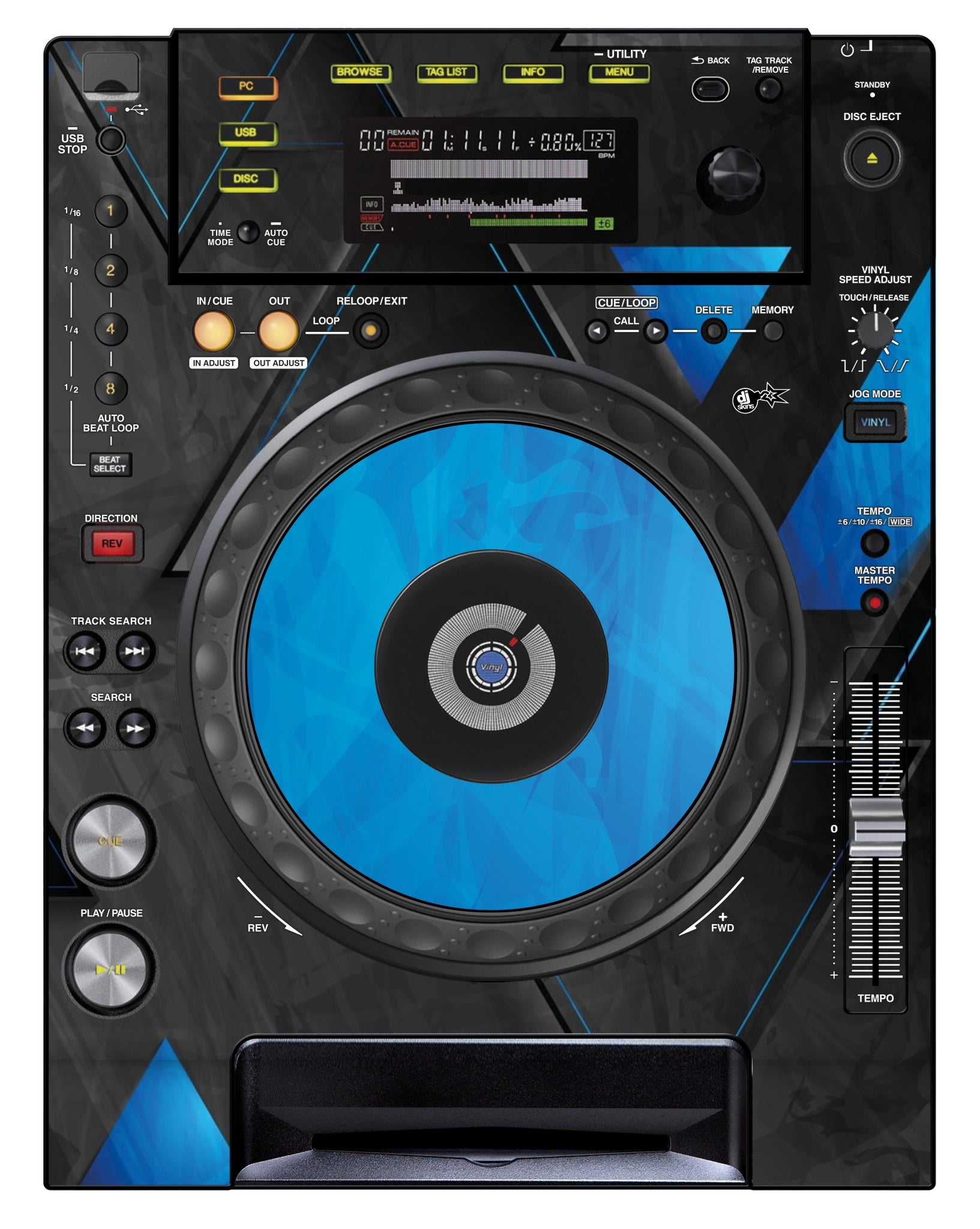 Pioneer DJ CDJ 850 Skin Metallic Bermuda Blue