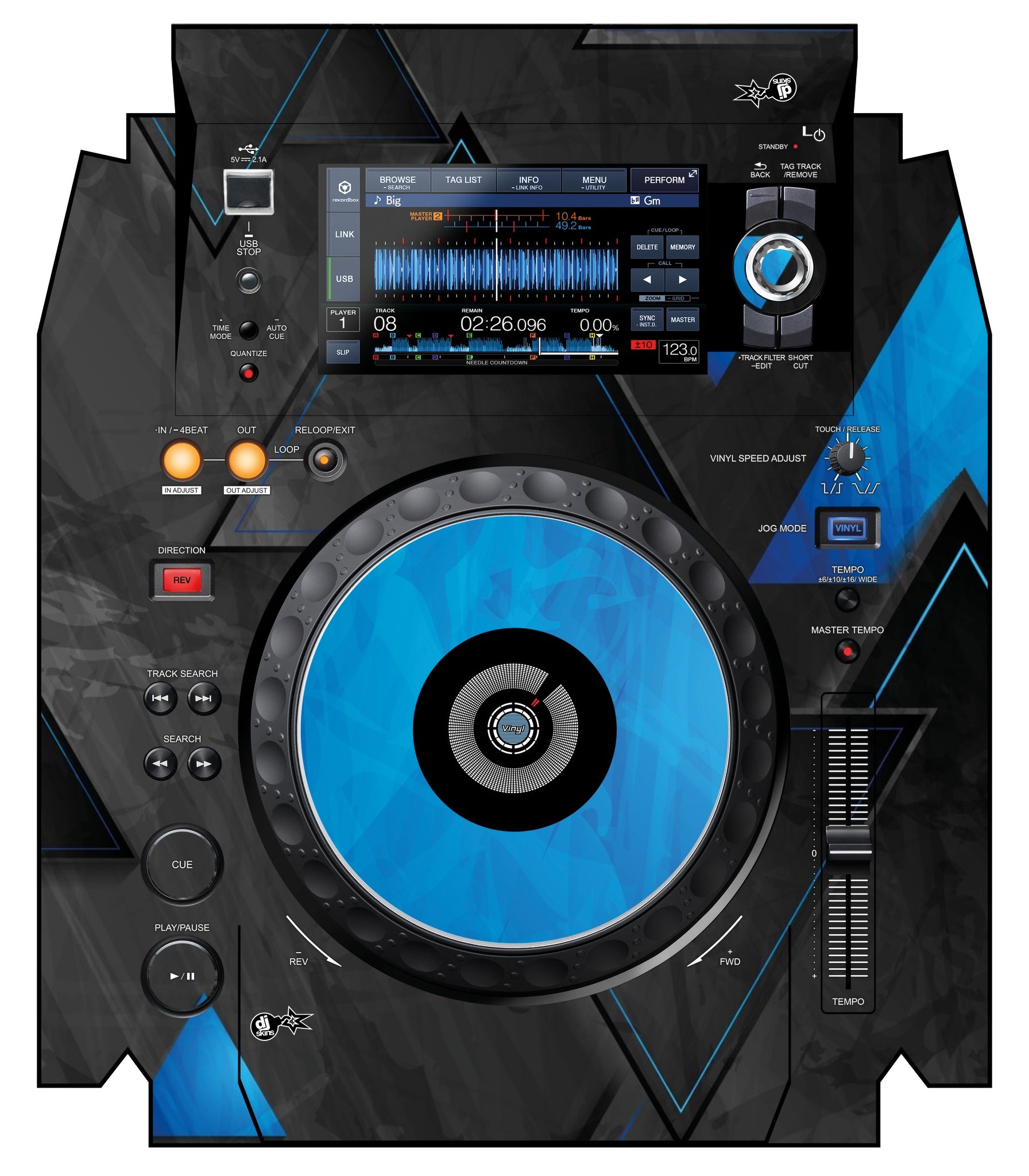 Pioneer DJ XDJ 1000 MK2 Skin Metallic Bermuda Blue
