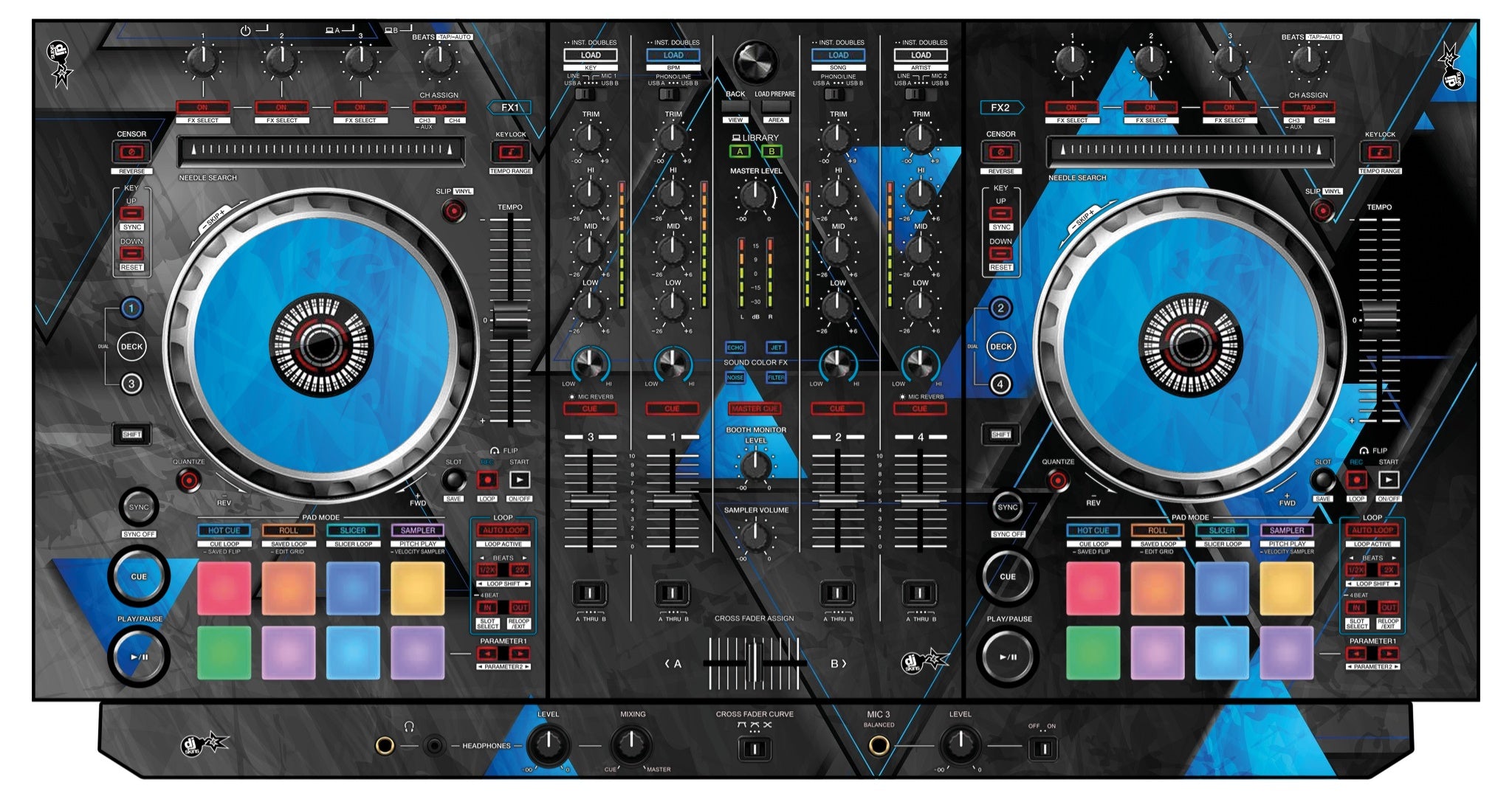 Pioneer DJ DDJ SX 3 Skin Metallic Bermuda Blue