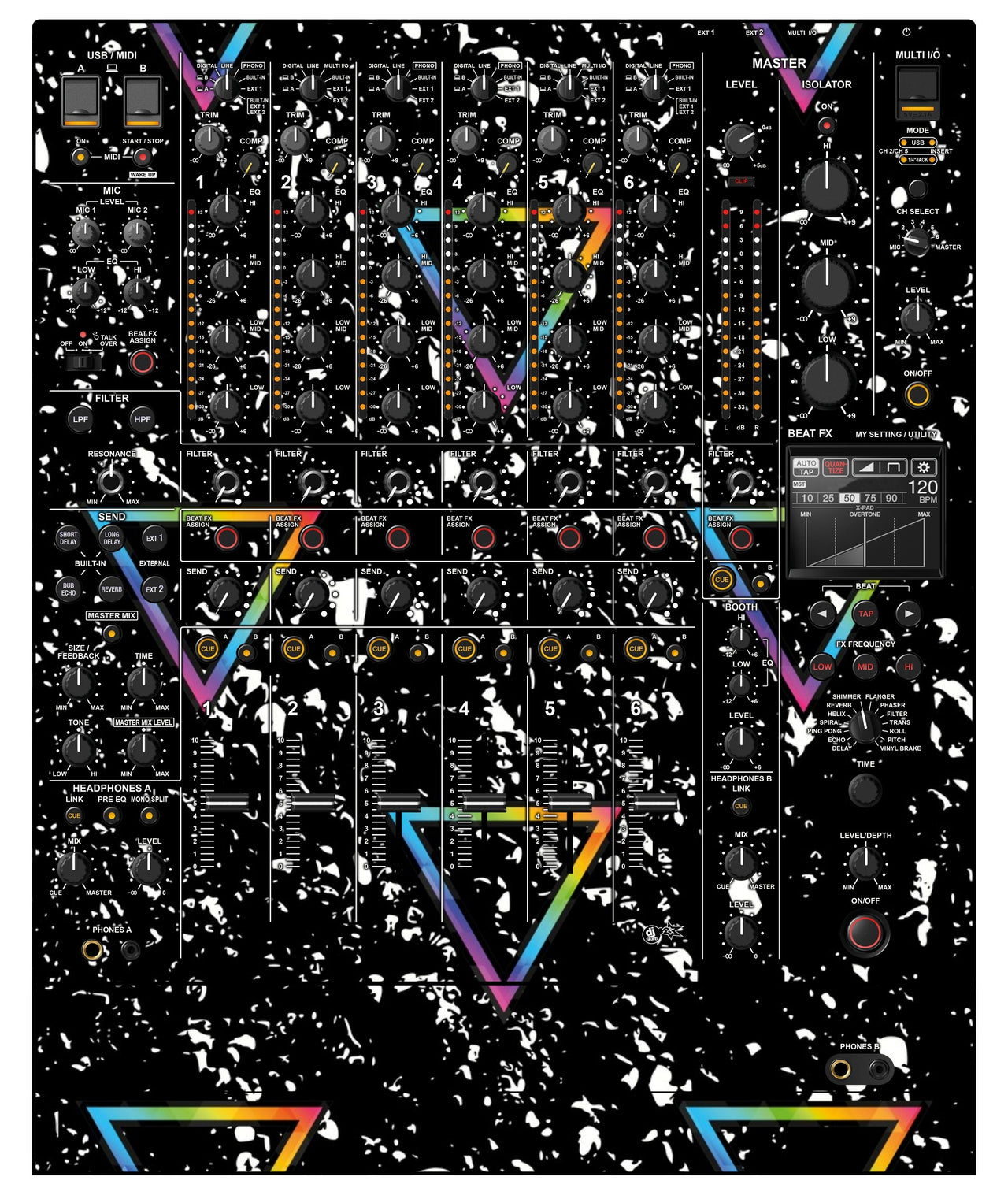 Pioneer DJ DJM V10 LF Skin Minimal Rainbow