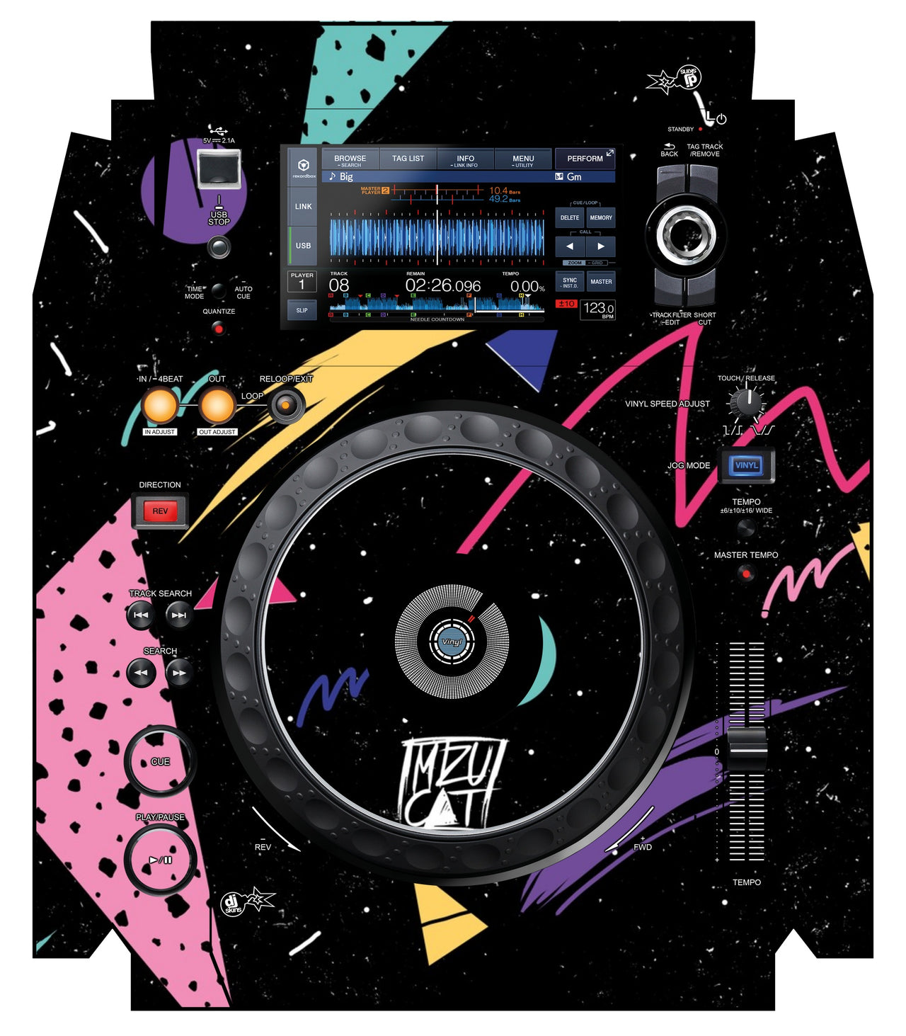 Pioneer DJ XDJ 1000 MK2 Skin Mizucat Black