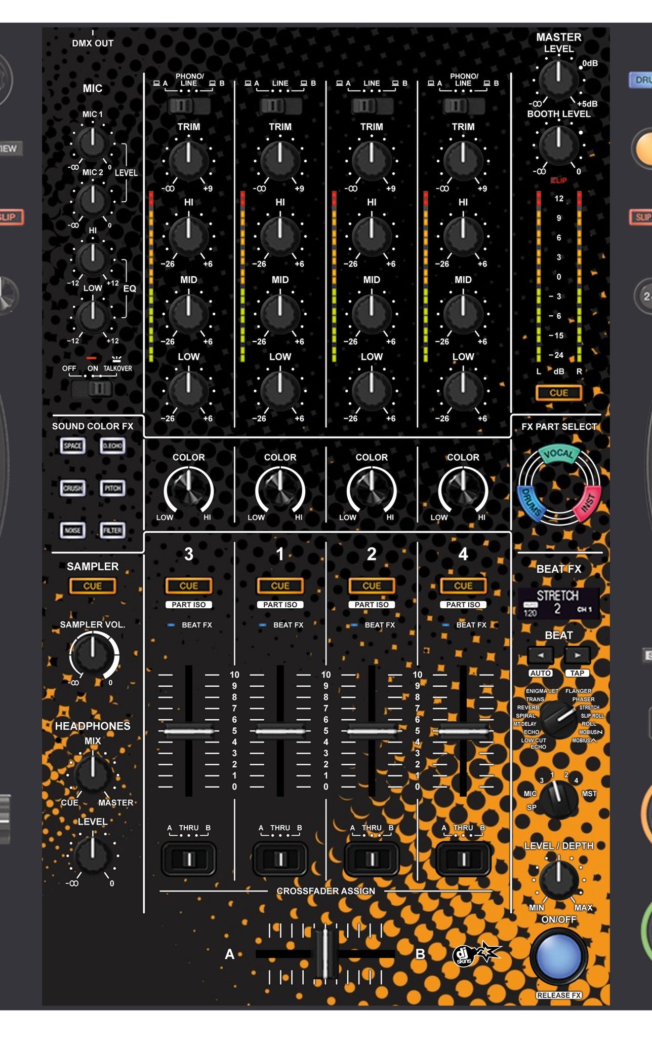 Pioneer DJ DDJ FLX10 MIXER Skin Orange Dot