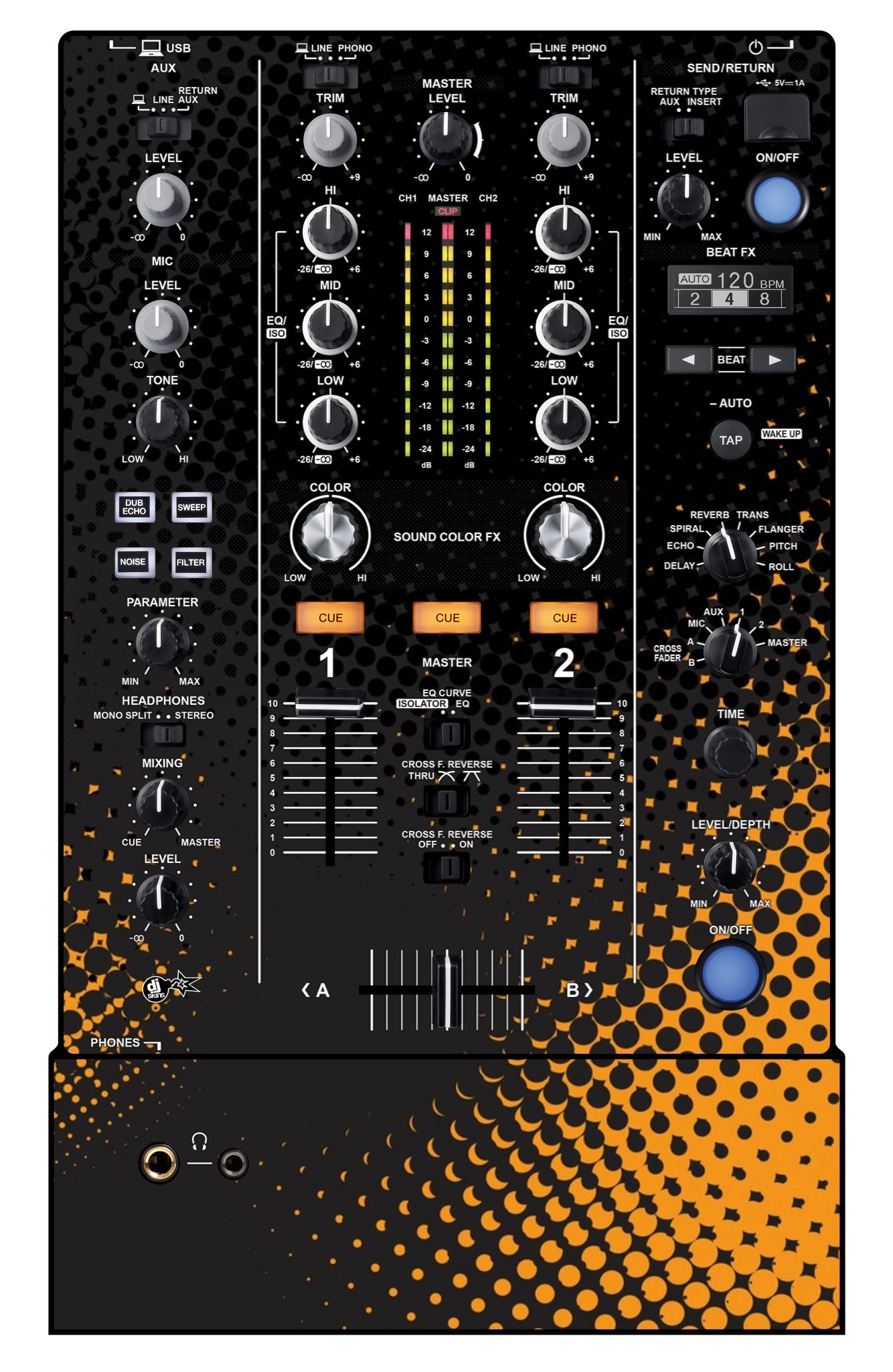 DJ Skins® Pioneer DJ DJM 450 Skin Orange Dot