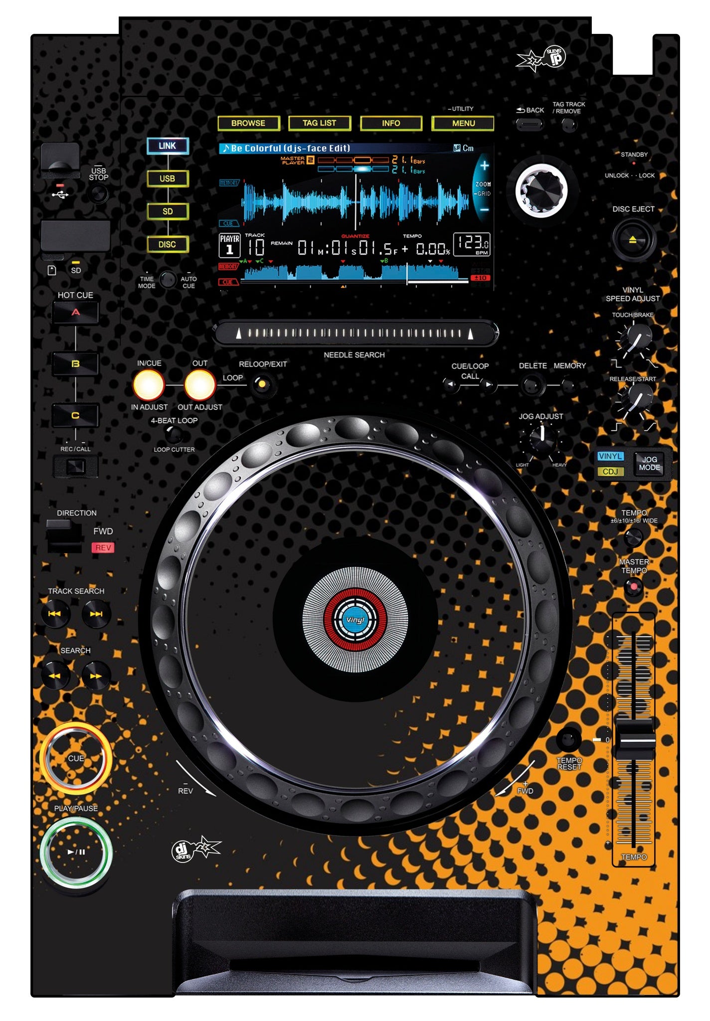 Pioneer DJ CDJ 2000 Skin Orange Dot