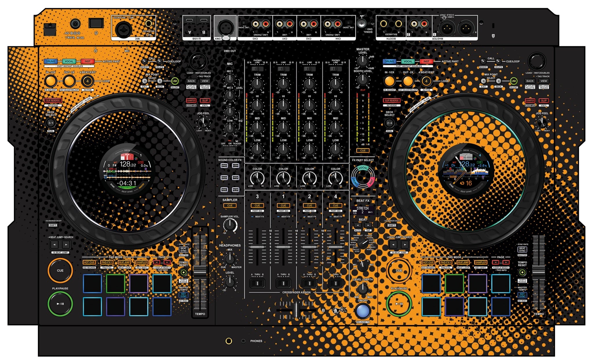 Pioneer DJ DDJ FLX10 Skin Orange Dot