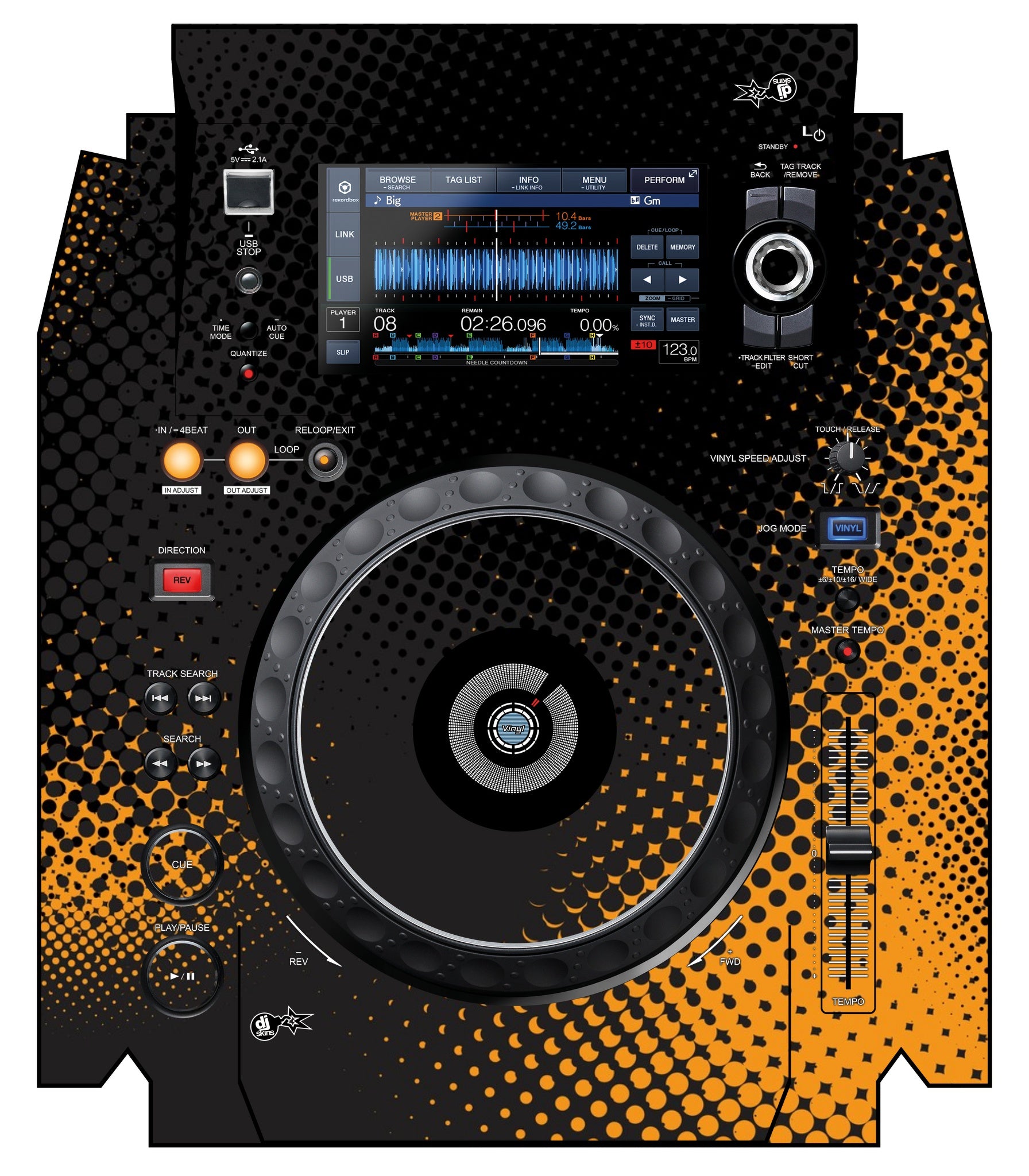DJ Skins® Pioneer DJ XDJ 1000 MK2 Skin Orange Dot
