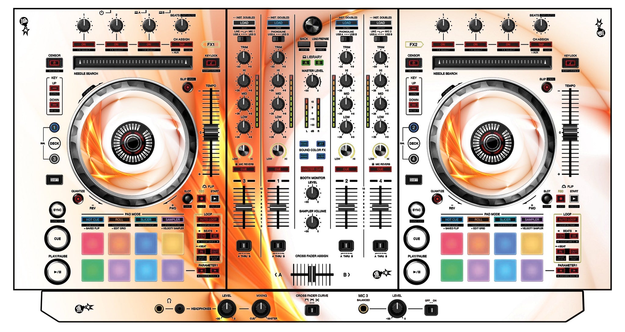 Pioneer DJ DDJ SX 3 Skin Orange Swirl