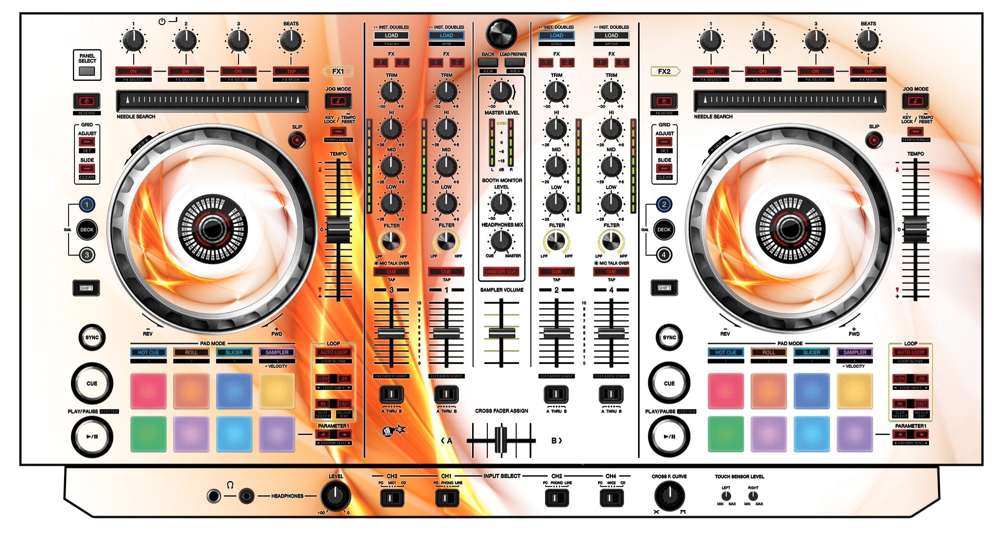 Pioneer DJ DDJ SX Skin Orange Swirl