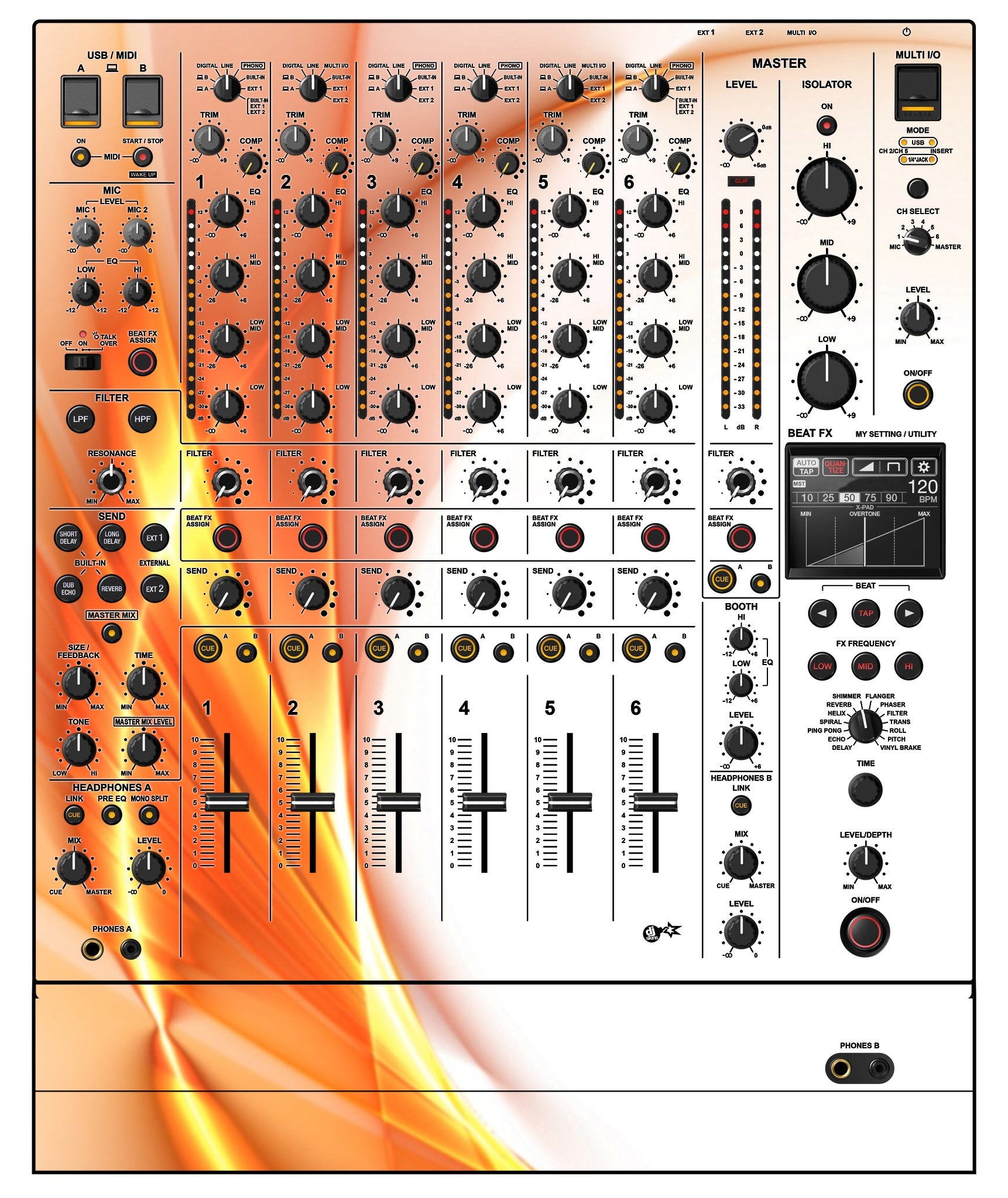 Pioneer DJ DJM V10 LF Skin Orange Swirl