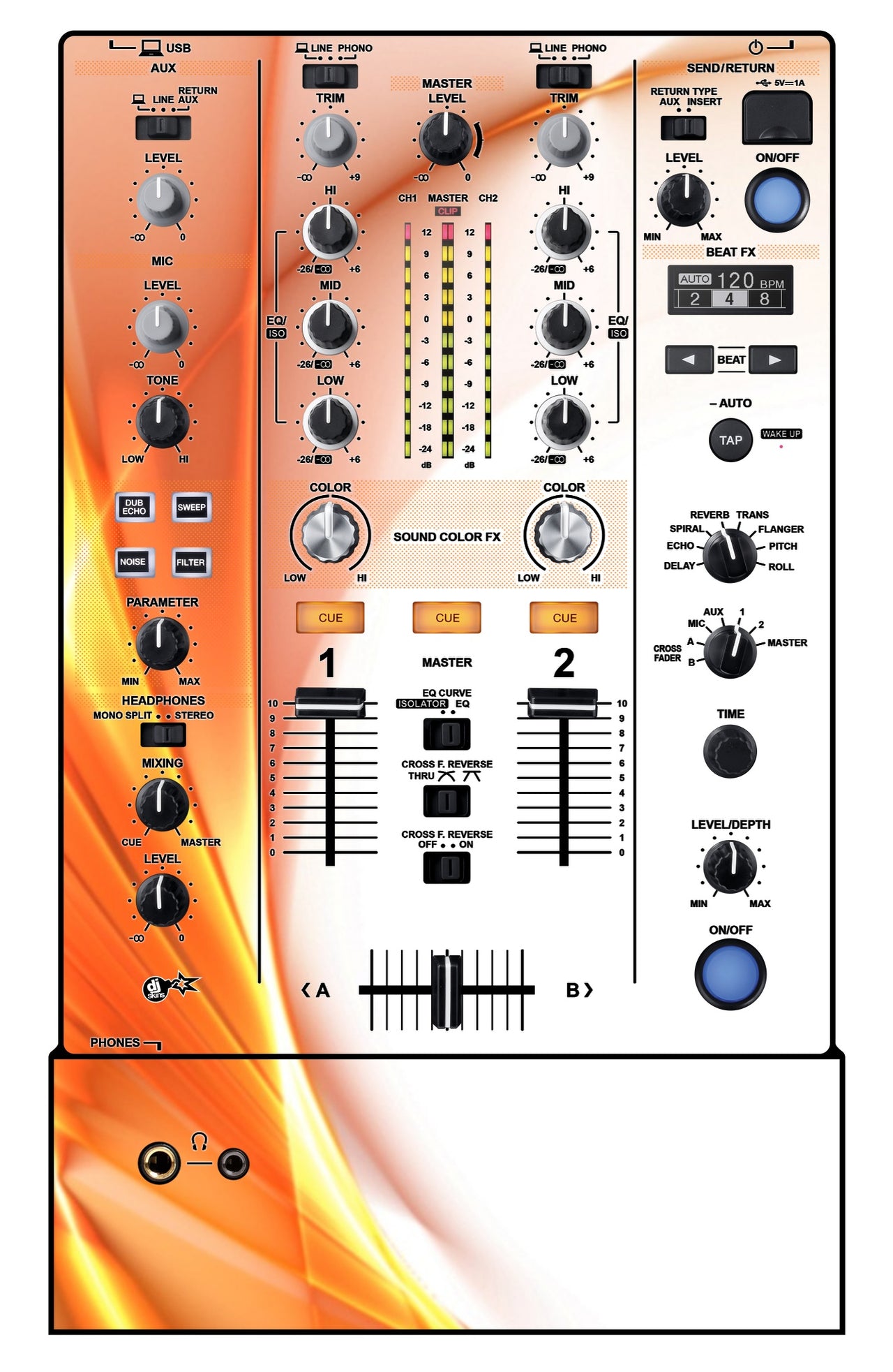 Pioneer DJ DJM 450 Skin Orange Swirl