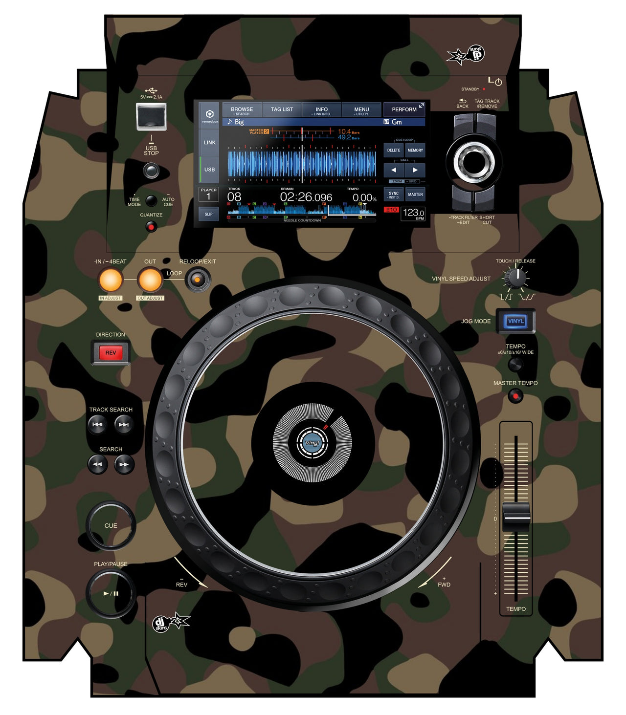Pioneer DJ XDJ 1000 MK2 Skin Camo Woodland